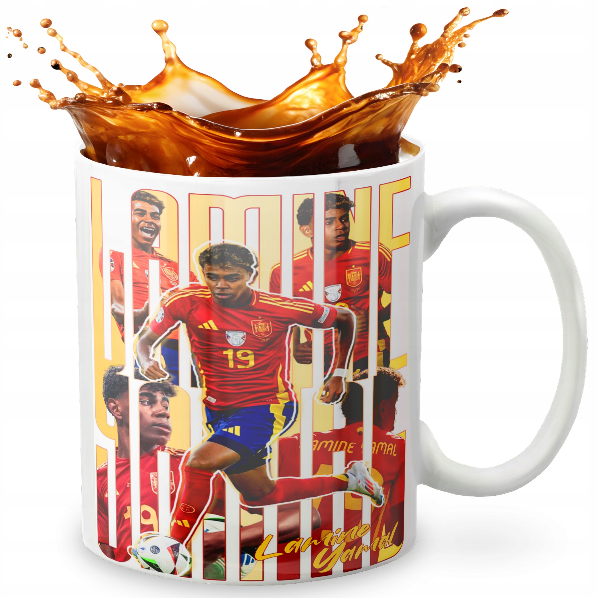 KUBEK 330ml GRAFIKA PREZENT ŚWIĘTA WZÓR - LAMINE YAMAL + IMIĘ