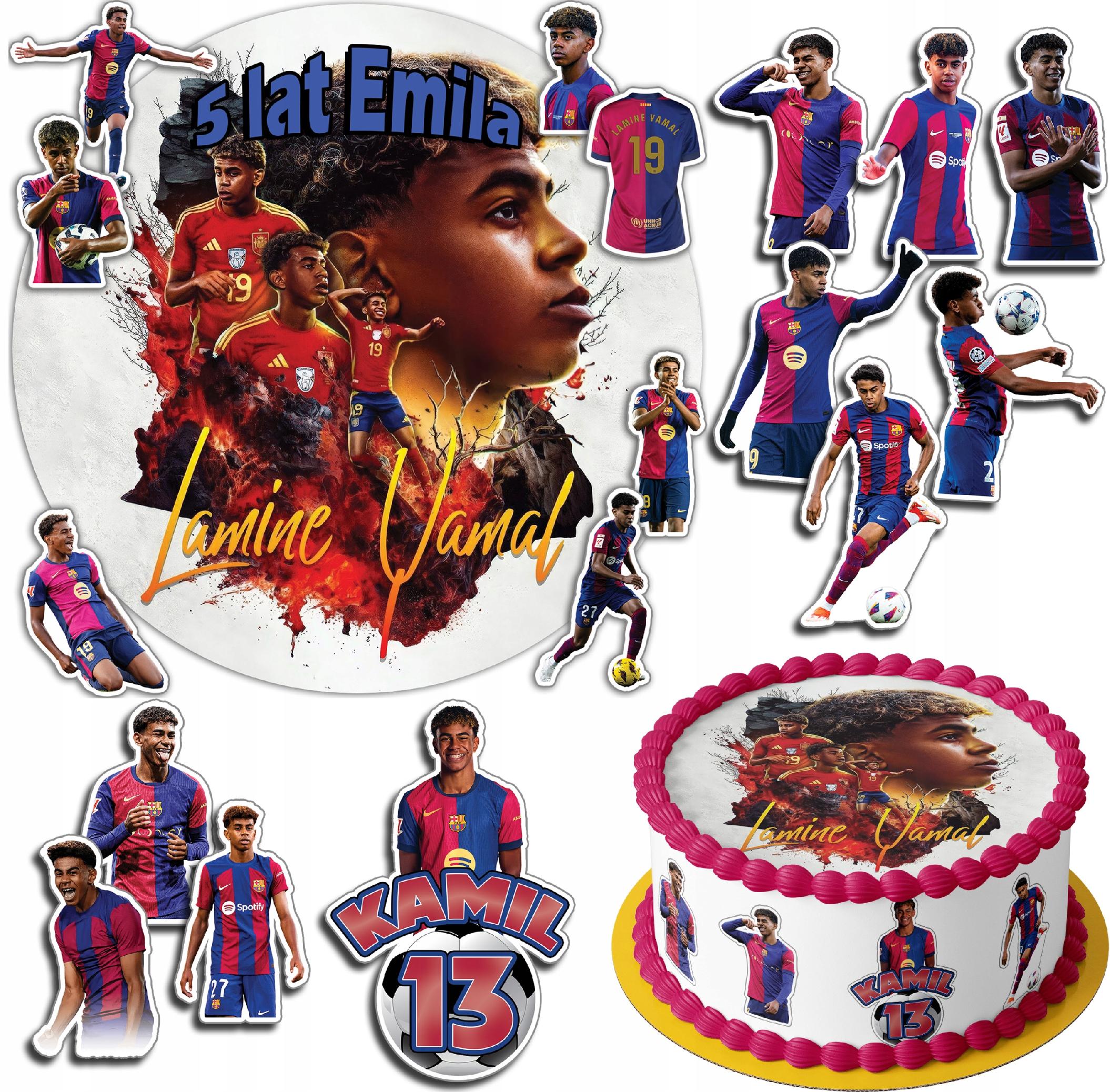 ZESTAW OPŁATEK NA TORT 30CM +17 POSTACI - LAMINE YAMAL + IMIĘ 24CM 26CM