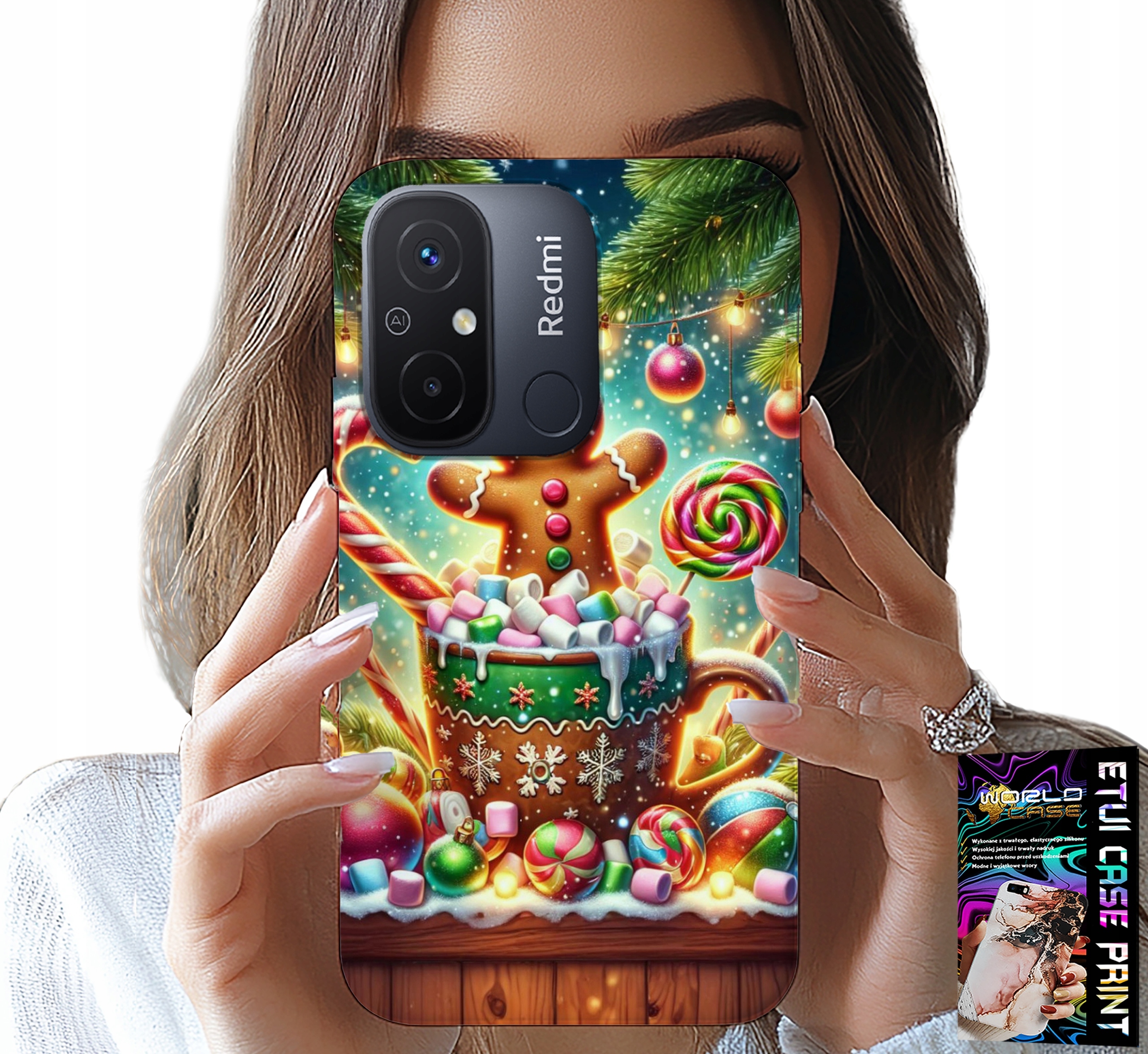 ETUI DO XIAOMI REDMI 12C - PIERNIK PIERNIKI ŚWIĄTECZNE WZORY +SZKŁO