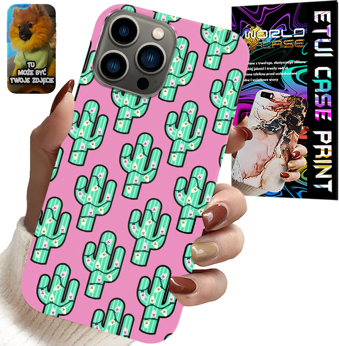 ETUI DO IPHONE 13 PRO - KAKTUSY, KAKTUS NA RÓŻOWYM TLE + FOLIA