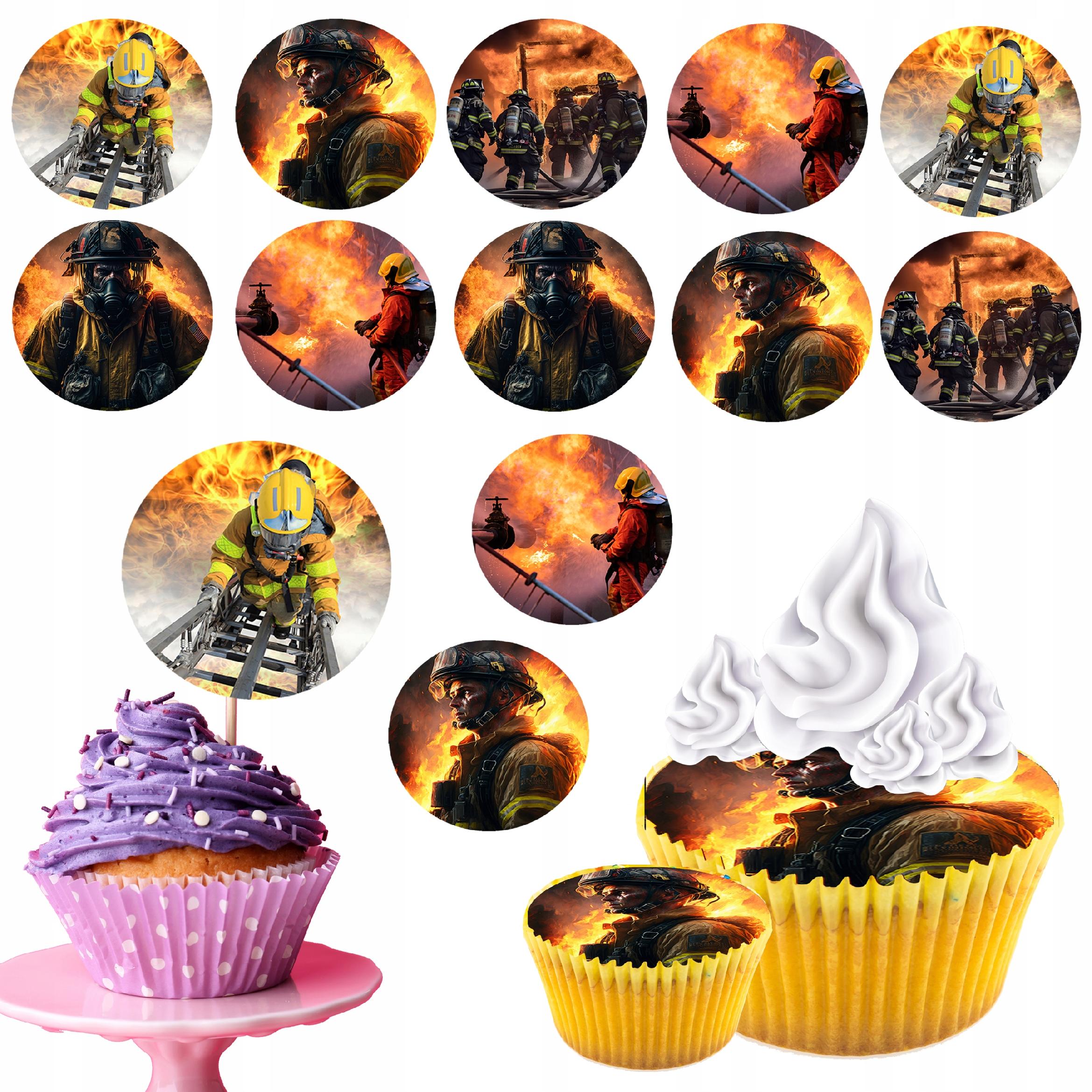 OPŁATEK na BABECZKI MUFFINKI zestaw na urodziny 12szt. - STRAŻ STRAŻAK
