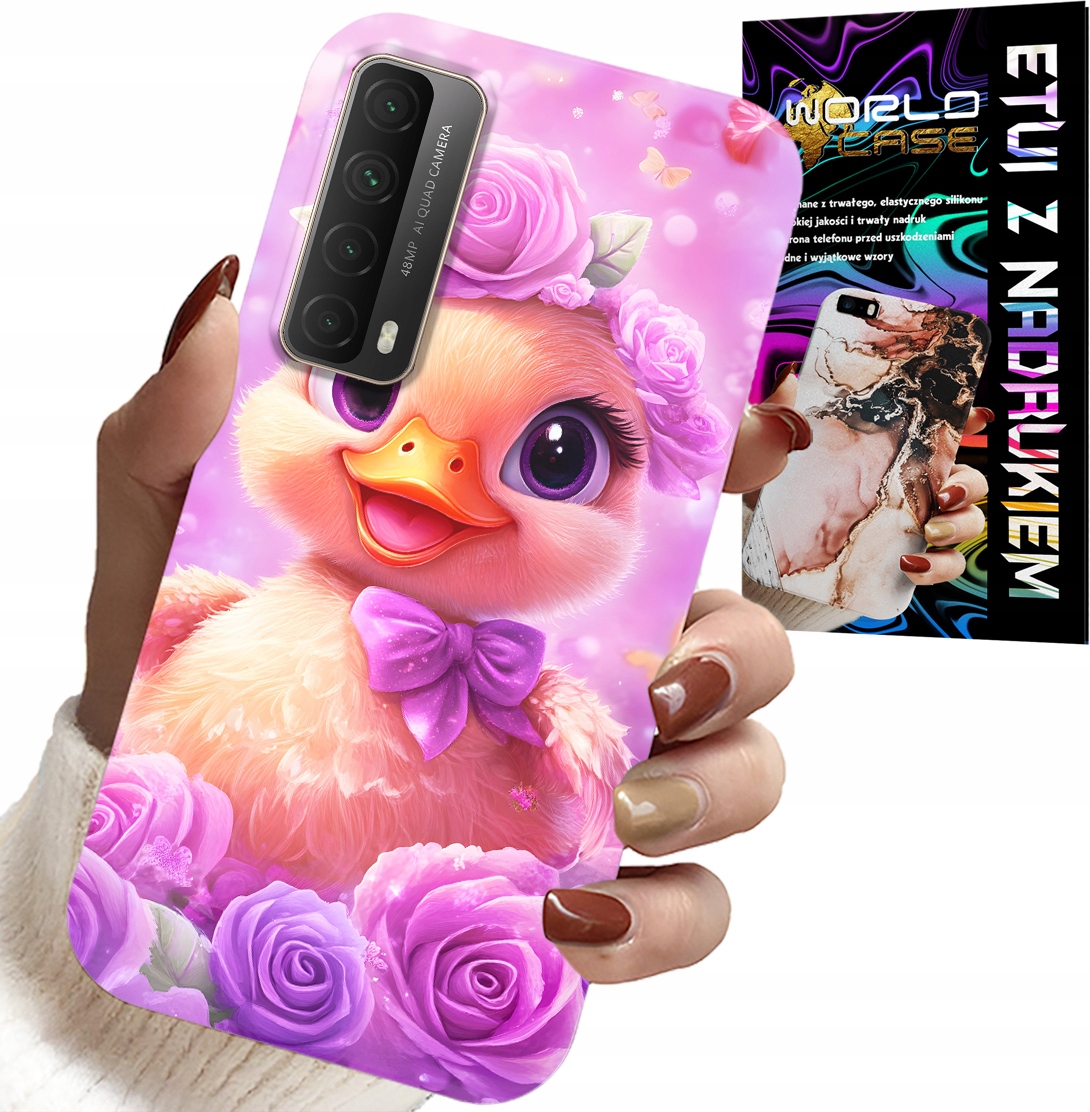 ETUI DO HUAWEI P SMART 2021 - SŁODKA KACZUCHA, KACZKA NA RÓŻOWYM TLE