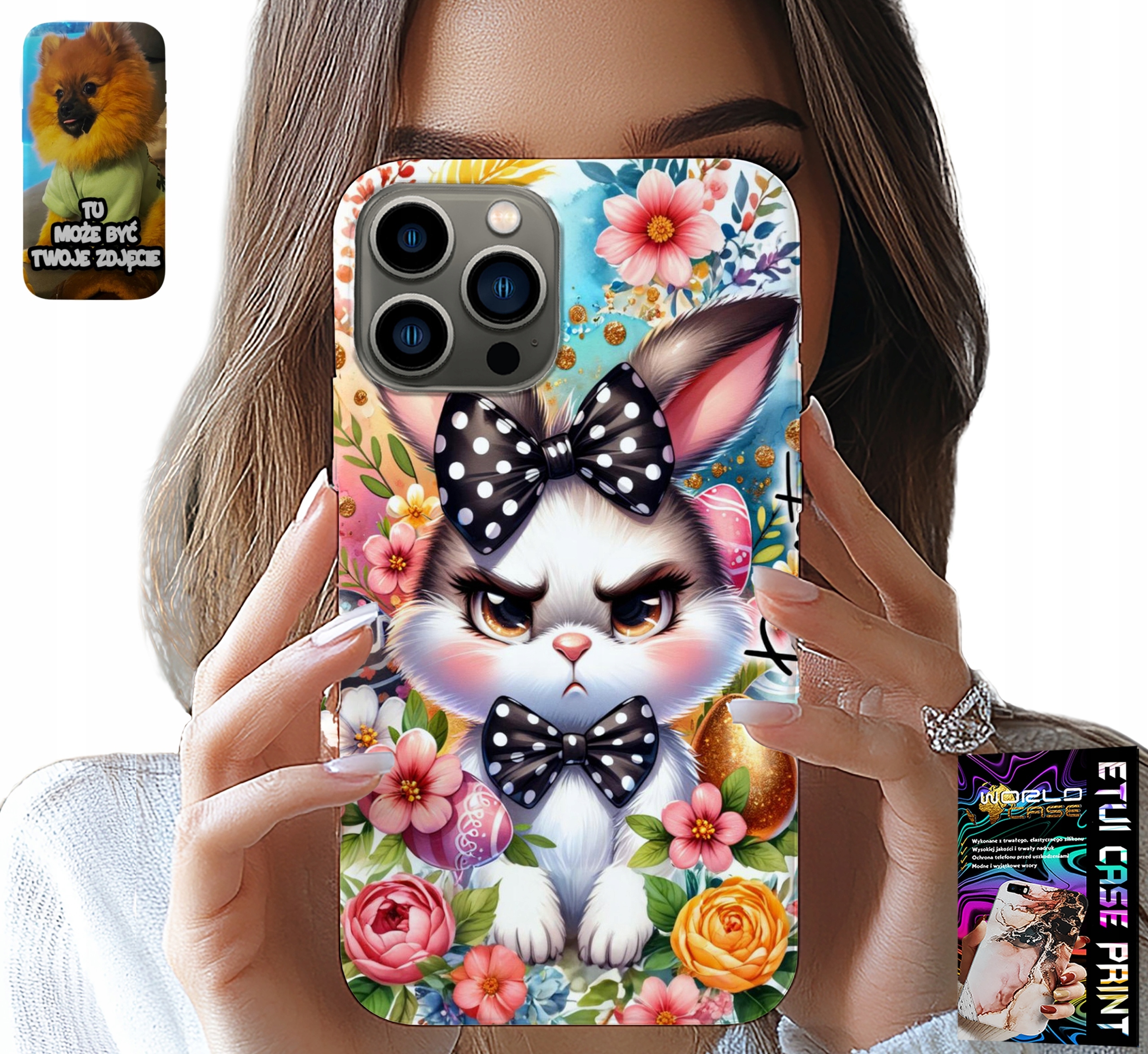 ETUI DO IPHONE 13 PRO - KRÓLIK WIELKANOCNY, ZAJĄC, JAJKA + SZKŁO