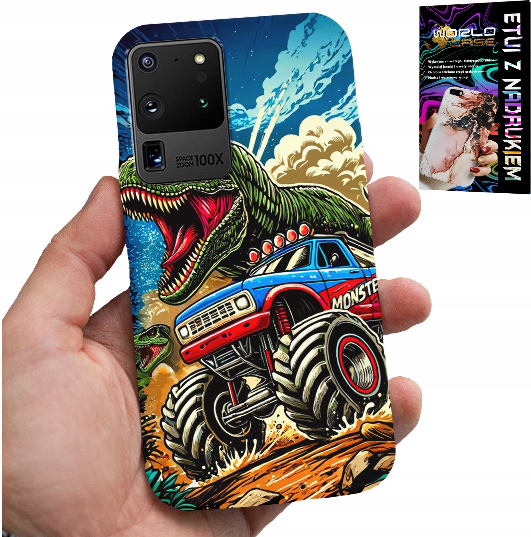 ETUI DO SAMSUNG GALAXY S20 Ultra -DINOZAUR W MONSTERTRUCKU WZORY DLA DZIECI
