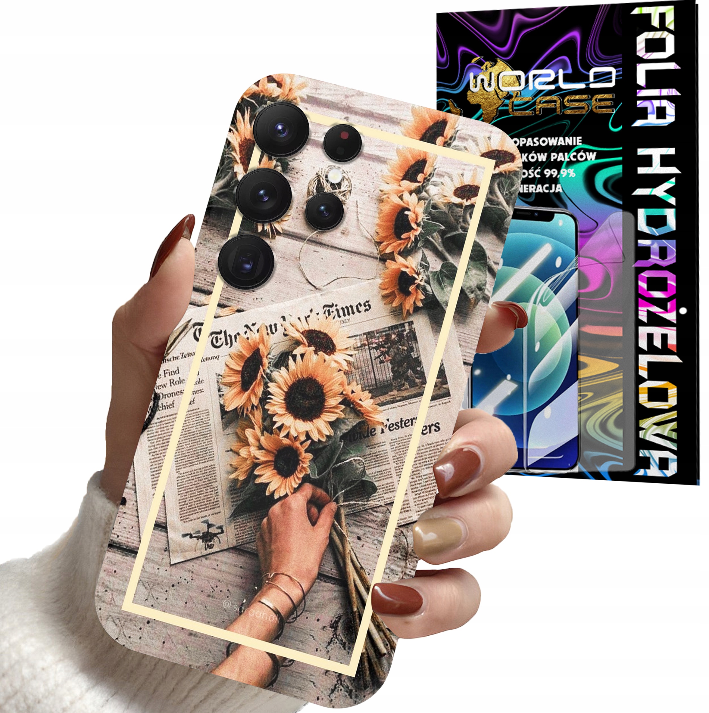 ETUI CASE DO SAMSUNG S23 ULTRA - SŁONECZNIK KWIATY DLA KOBIET PLECK + FOLIA