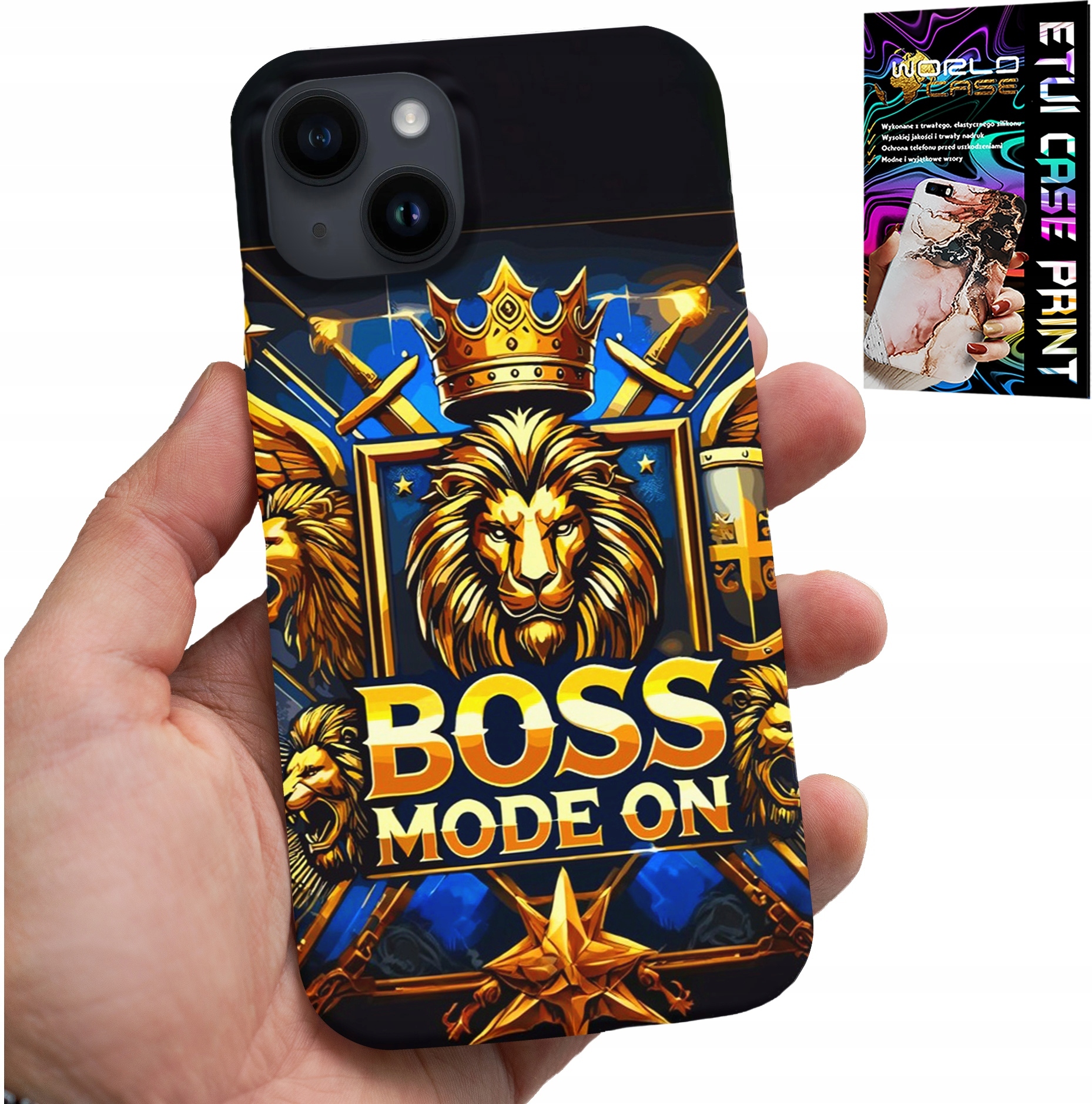 ETUI DO IPHONE 15 - BOSS LEW Z KORONĄ NA TARCZY CASE + FOLIA