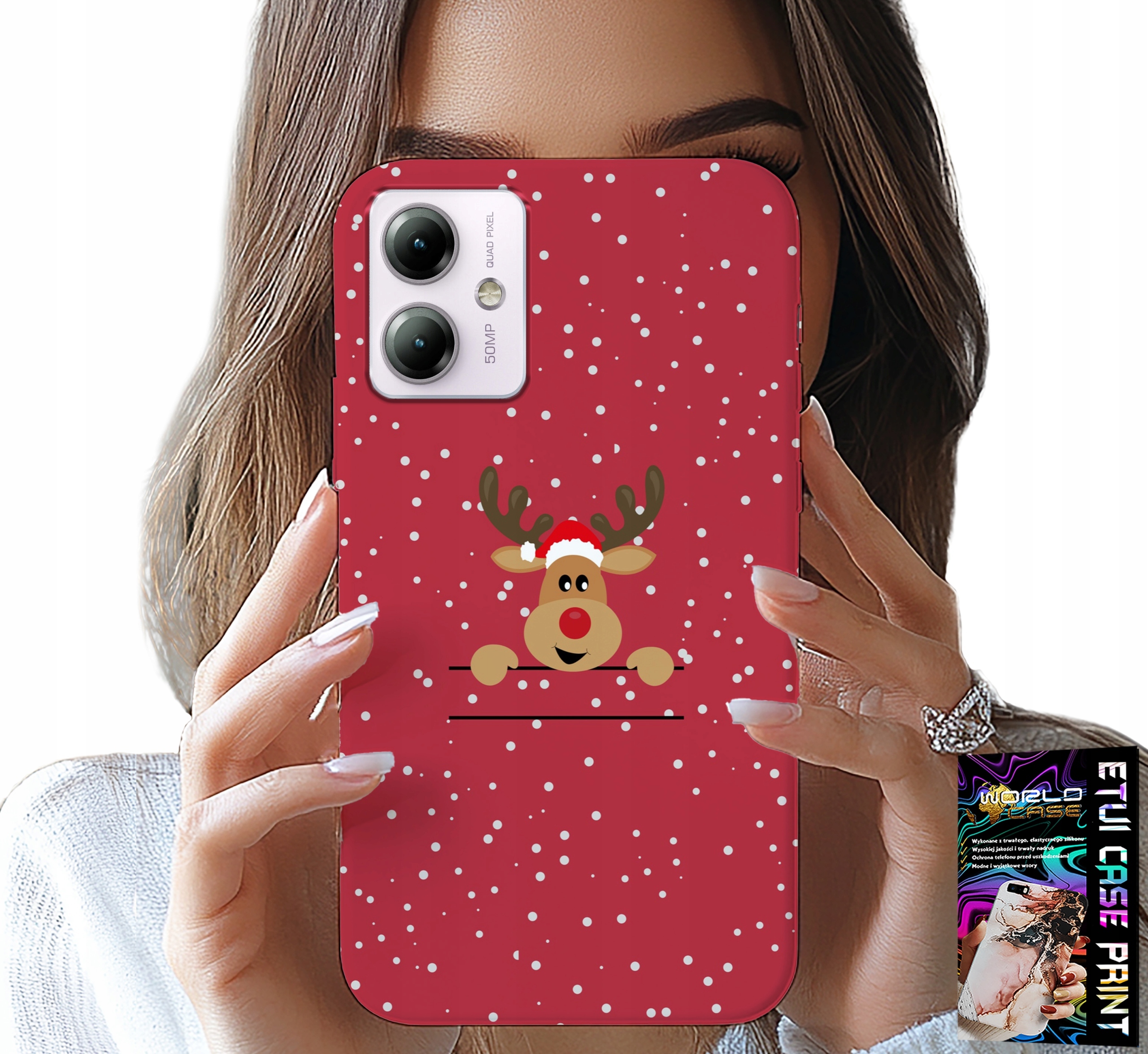 ETUI DO MOTOROLA MOTO G14 - ŚWIĄTECZNY RENIFER MIKOŁAJ ŚWIĘTA +SZKŁO