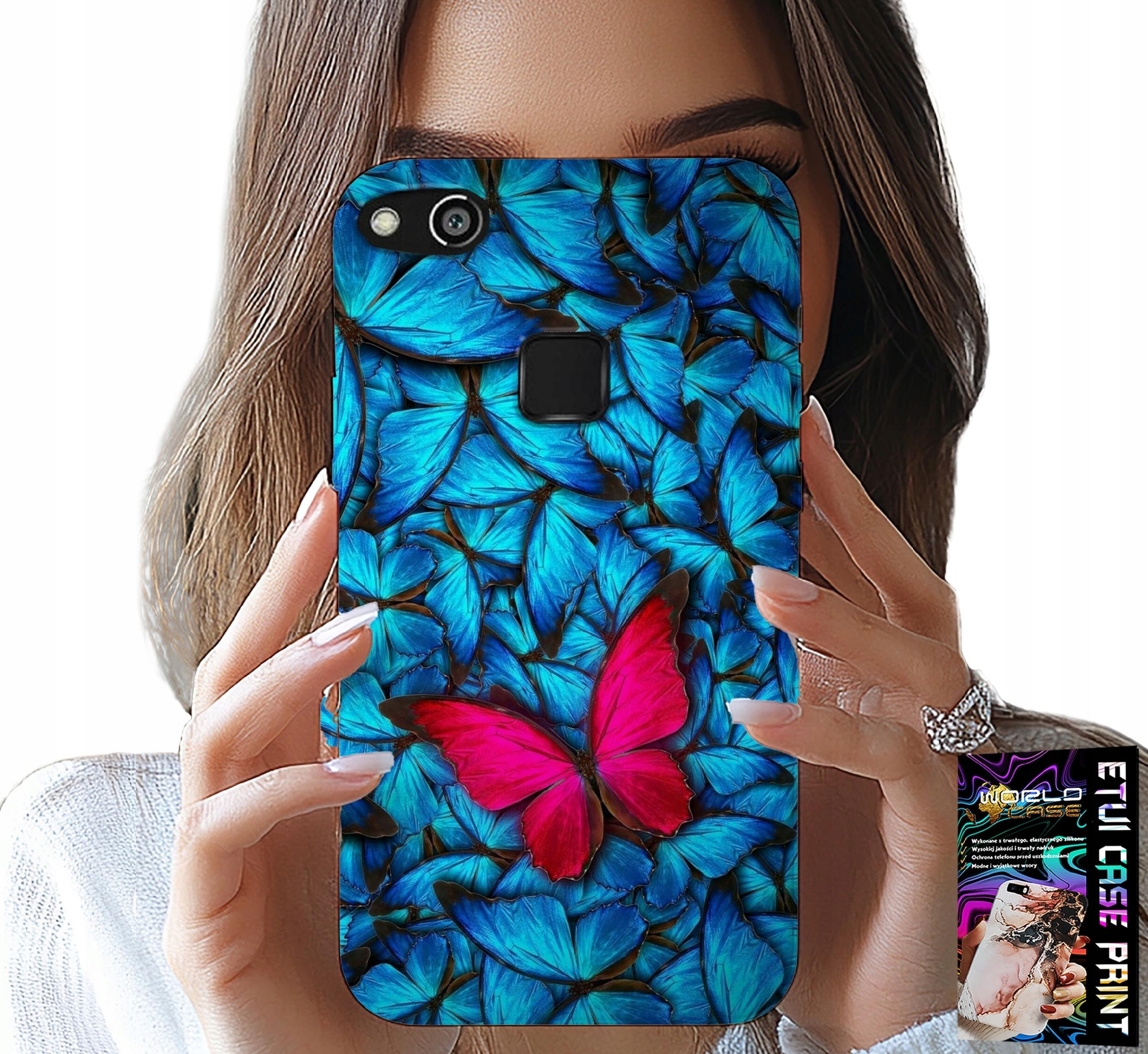 ETUI DO HUAWEI P10 LITE - NIEBIESKIE MOTYLKI, MOTYL, KOBIECE WZORY