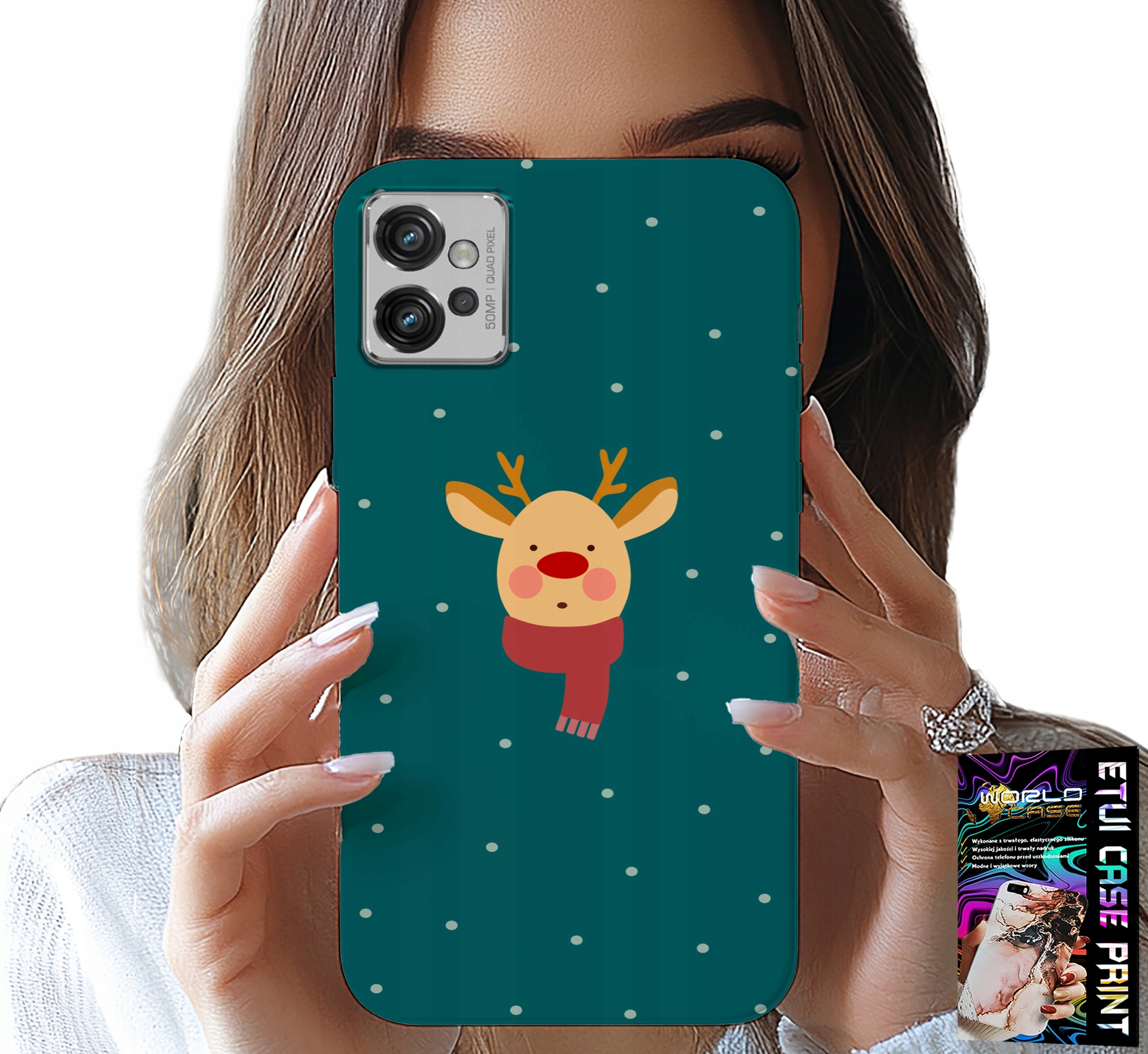 ETUI DO MOTOROLA G32 - RENIFER NA ZIELONYM TLE ŚWIĄTECZNE WZORY