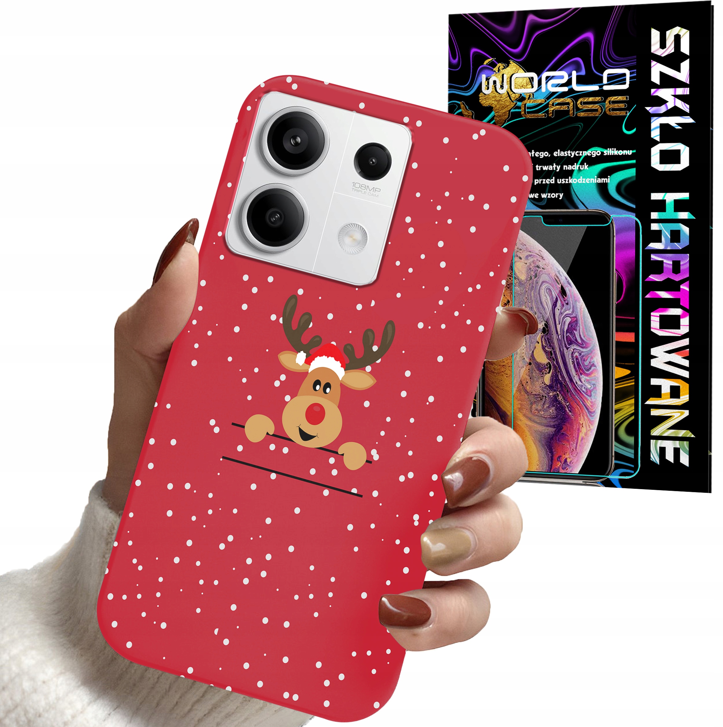 ETUI DO XIAOMI NOTE 13 5G - ŚWIĄTECZNE WZORY RENIFER PLECKI + SZKŁO