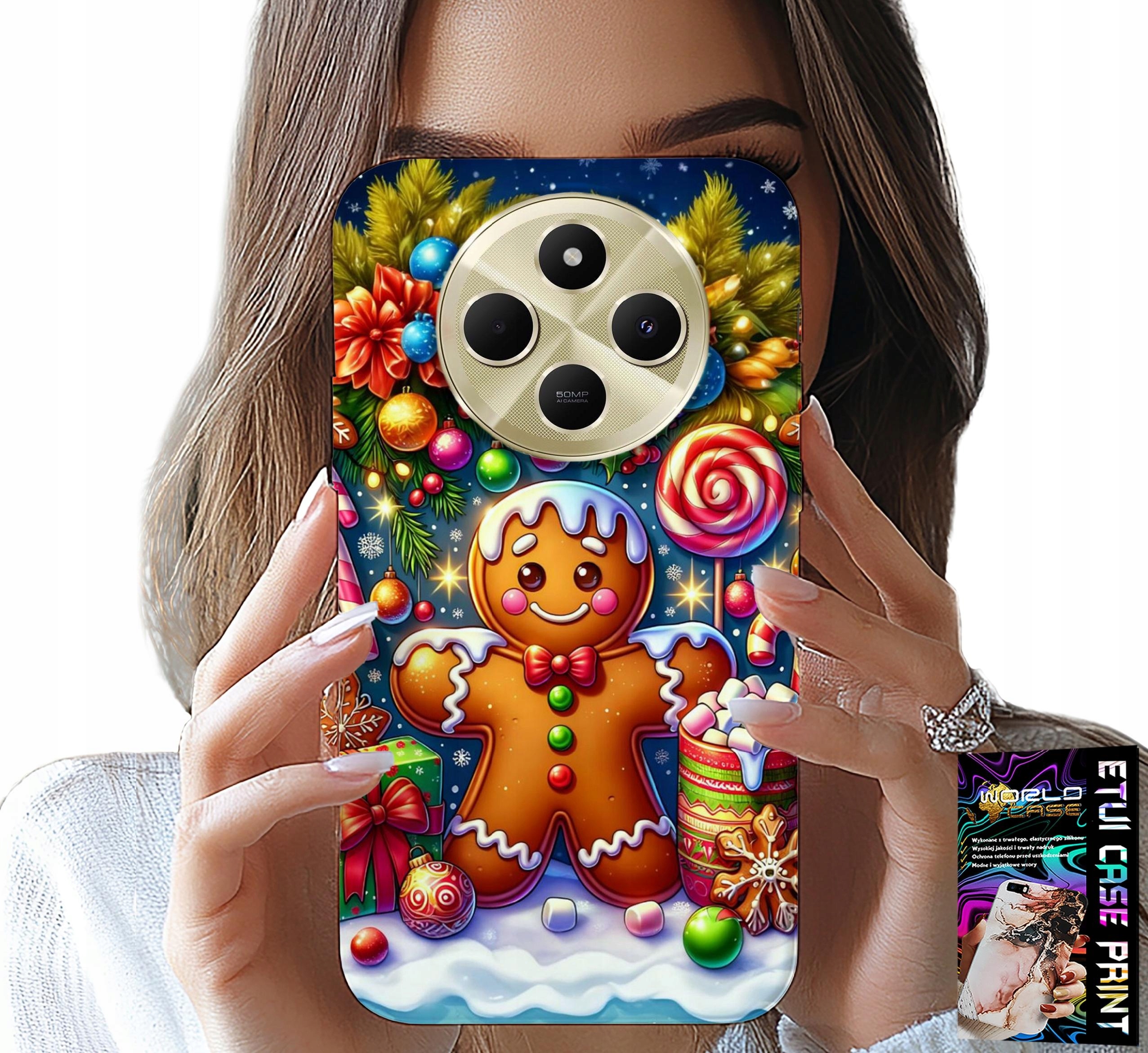 ETUI DO XIAOMI REDMI 14C 4G - PIERNIK, CUKIERKOWE WZORY ŚWIĘTA + SZKŁO