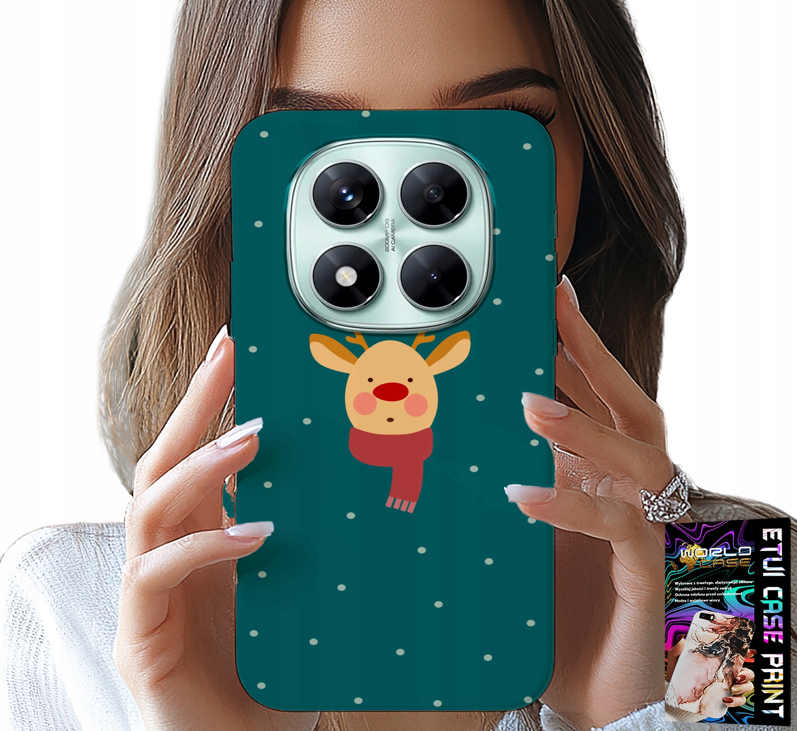 ETUI DO XIAOMI NOTE 14 PRO 5G - RENIFER NA ZIELONYM TLE ŚWIĄTECZNE WZORY