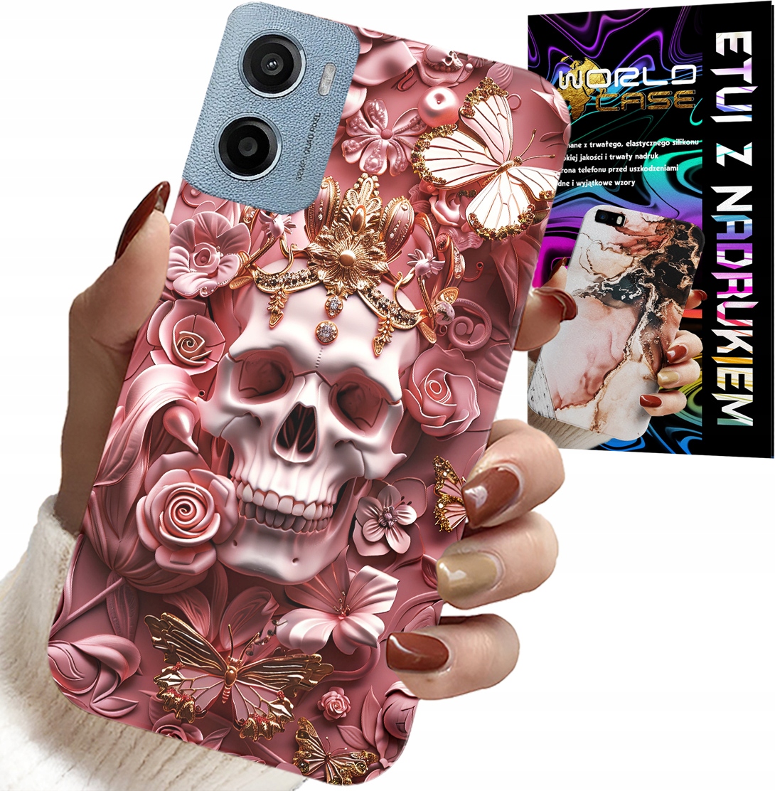 ETUI DO MOTOROLA E15 / G05 - KOBIECE, MODNE WZORY, CZASZKA W RÓŻE