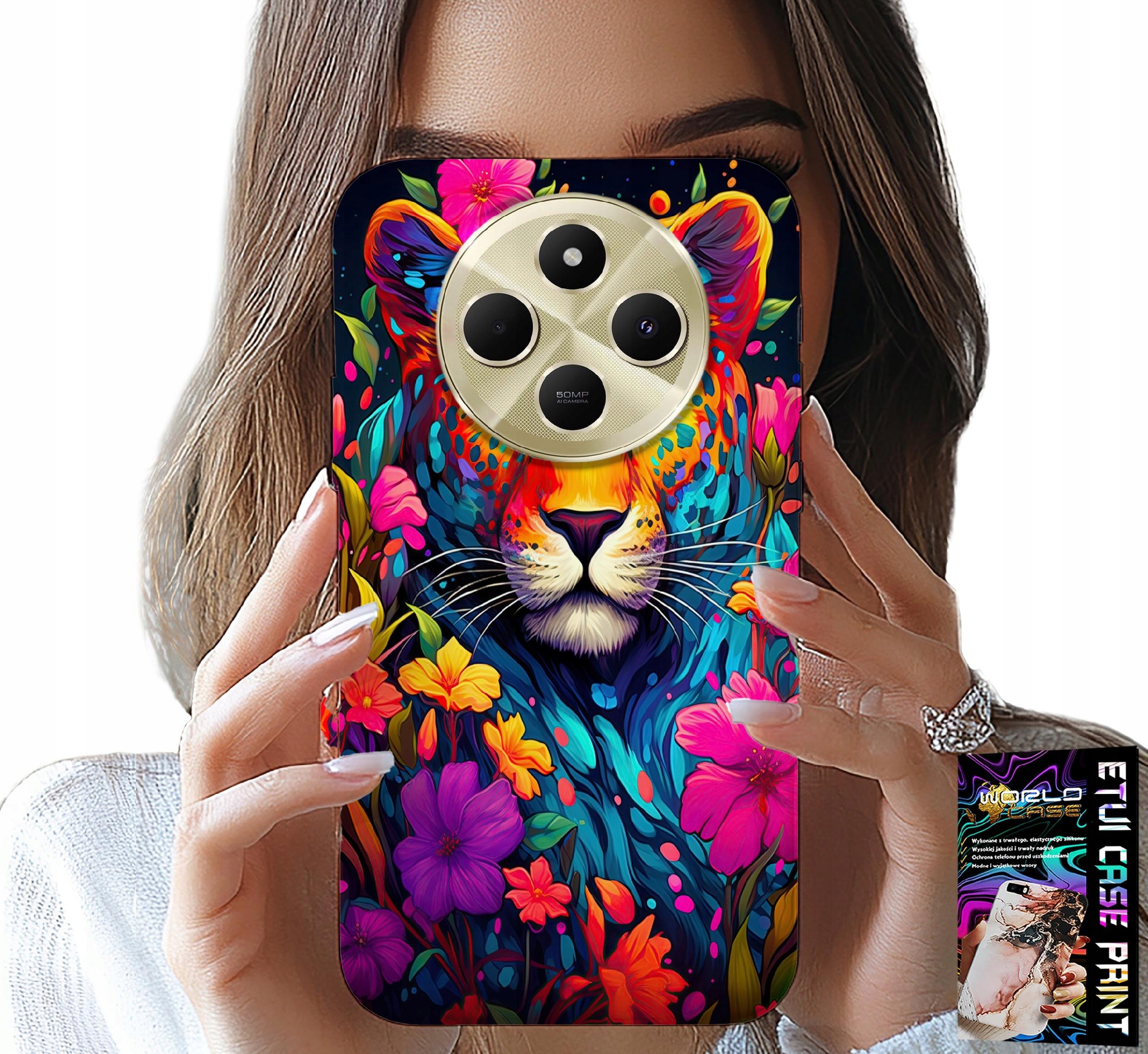 ETUI DO XIAOMI REDMI 14C 4G - KWIECISTE WZORY TYGRYS TYGRYSEK + FOLIA