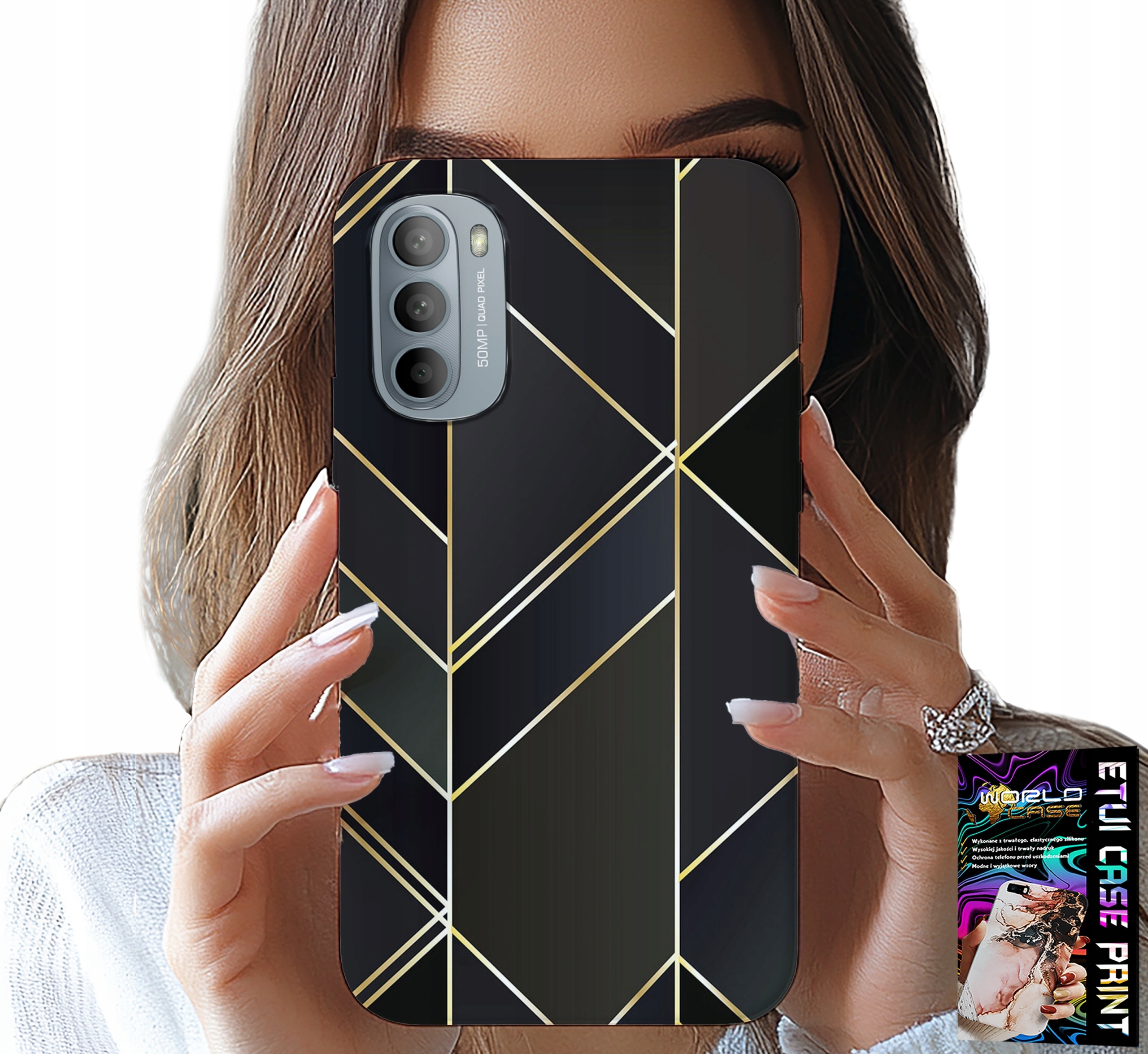 ETUI DO MOTOROLA G31 / G41 - ZŁOTE RAMKI, ELEGANCKIE WZORY + FOLIA