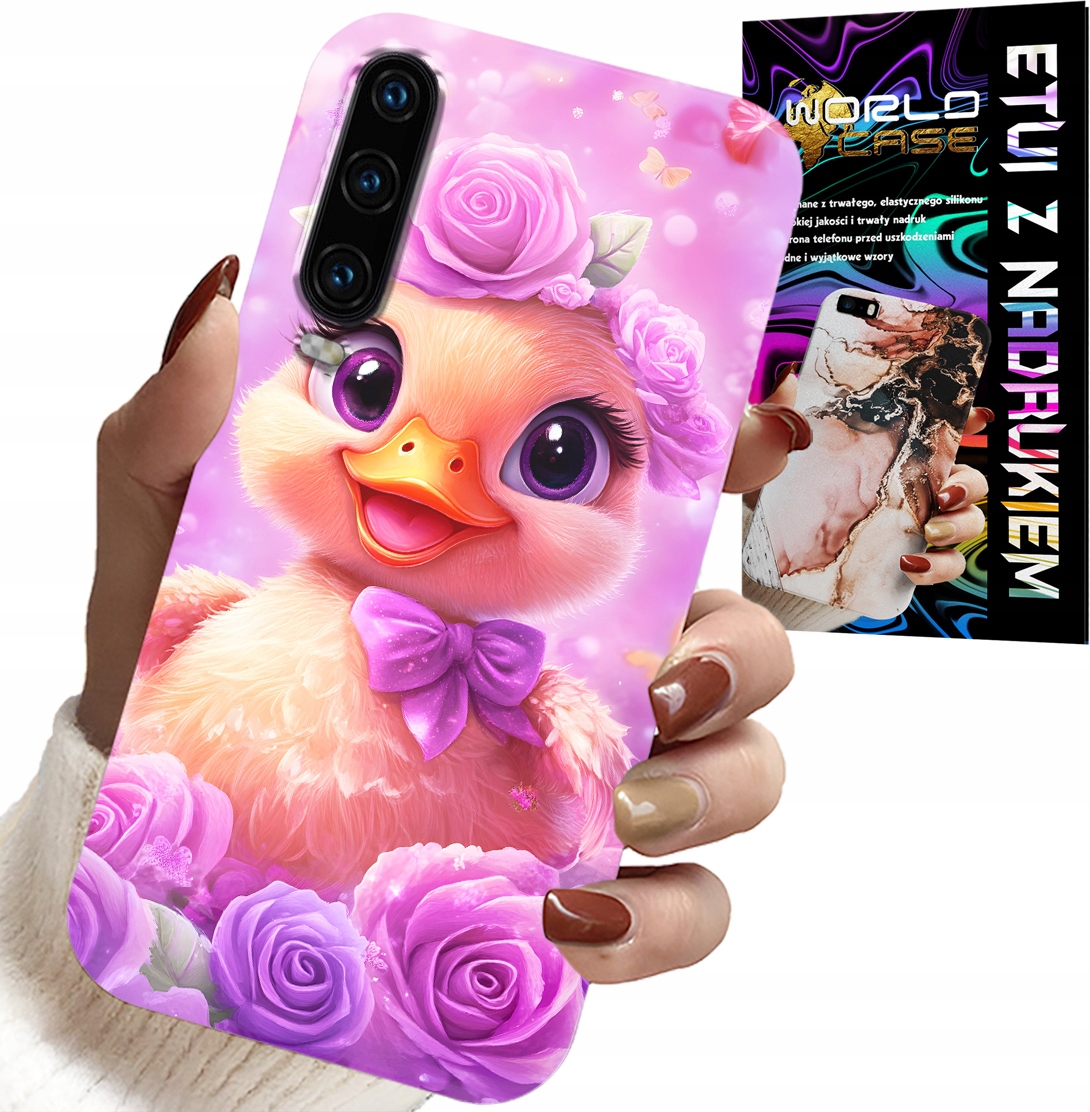 ETUI DO HUAWEI P30 - SŁODKA KACZUCHA, KACZKA NA RÓŻOWYM TLE