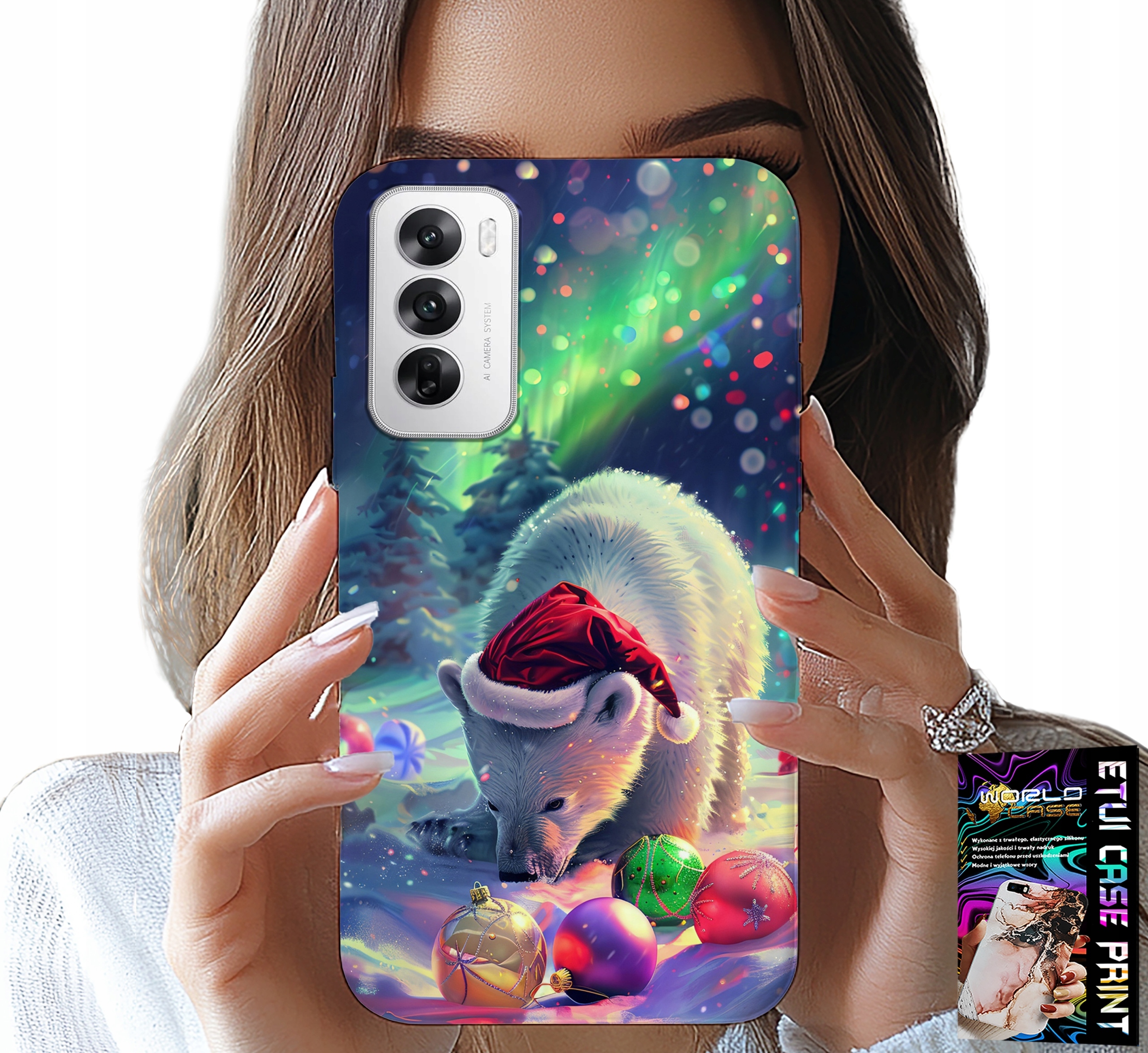 ETUI DO OPPO RENO12 PRO 5G - ŚWIĄTECZNY NIEDŹWIEDŹ BOMBKI CASE +FOLIA
