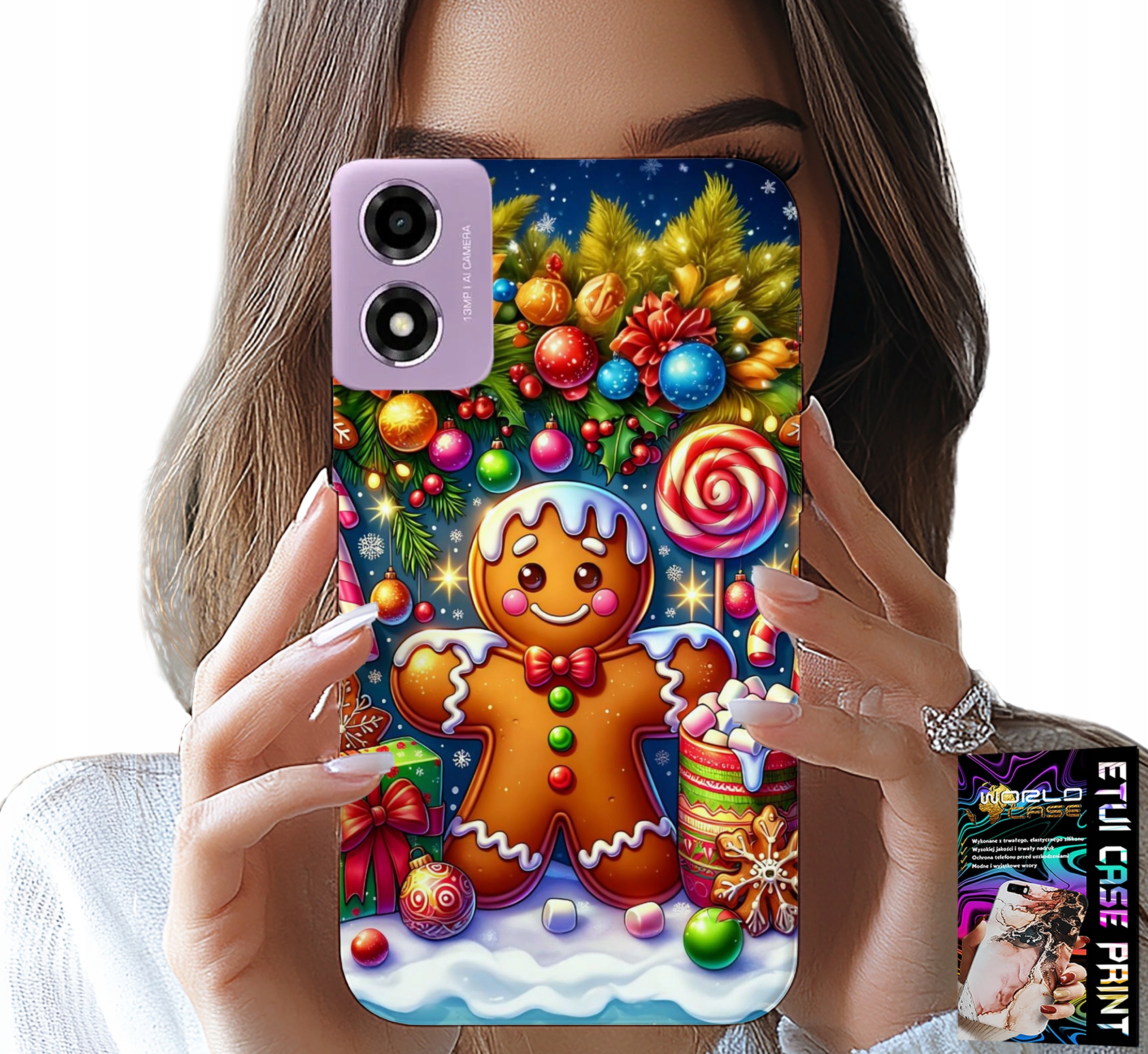 ETUI DO MOTOROLA MOTO E14 - PIERNIK, CUKIERKOWE WZORY ŚWIĘTA + SZKŁO