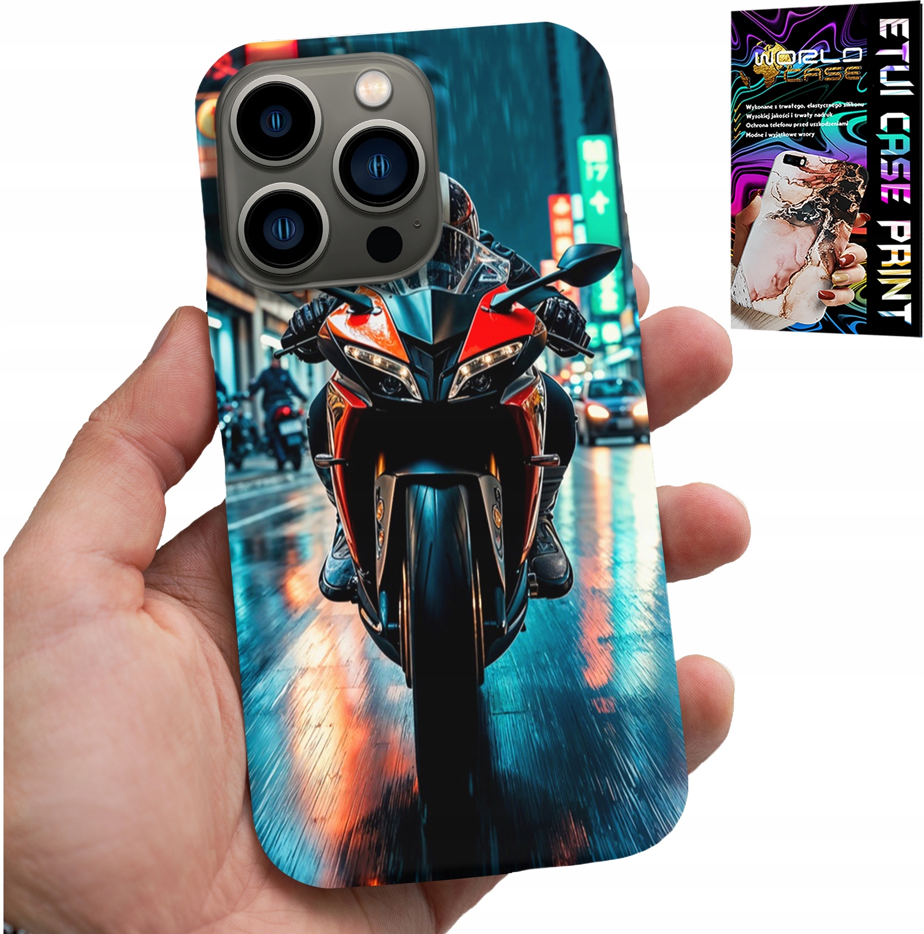 ETUI DO IPHONE 15 PRO MAX - MOTOR, MOTOCYKLE JEDNOŚLAD WZORY + SZKŁO