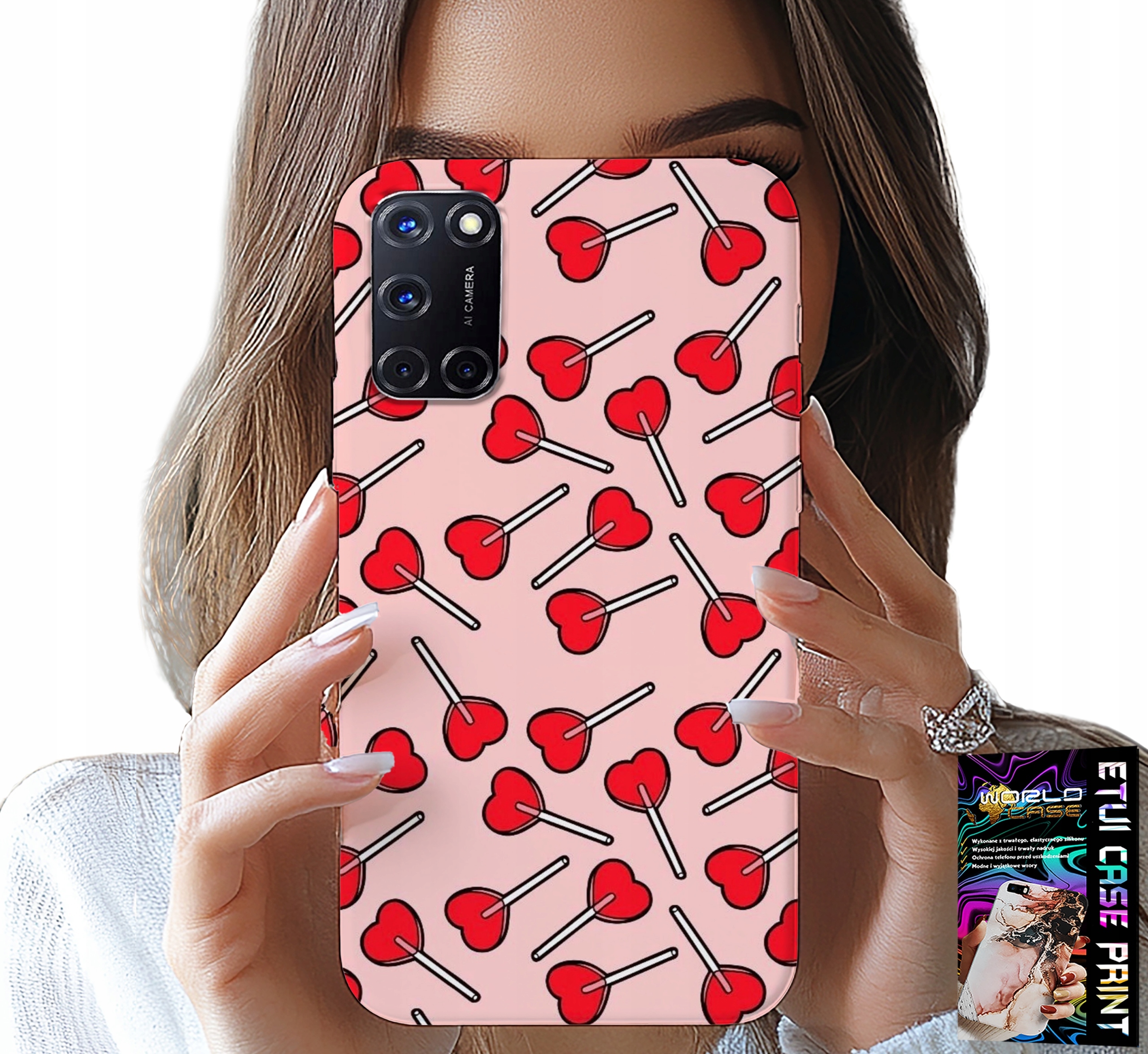 ETUI DO OPPO A52 - KOBIECE, MODNE WZORY LIZAKI W SERCA CASE