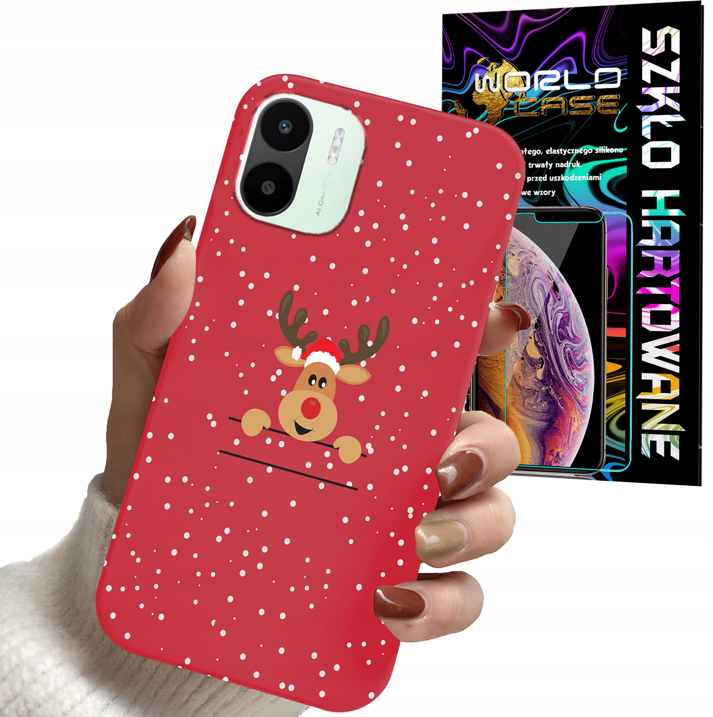 ETUI DO XIAOMI REDMI A1 - ŚWIĄTECZNE WZORY RENIFER MIKOŁAJ + SZKŁO