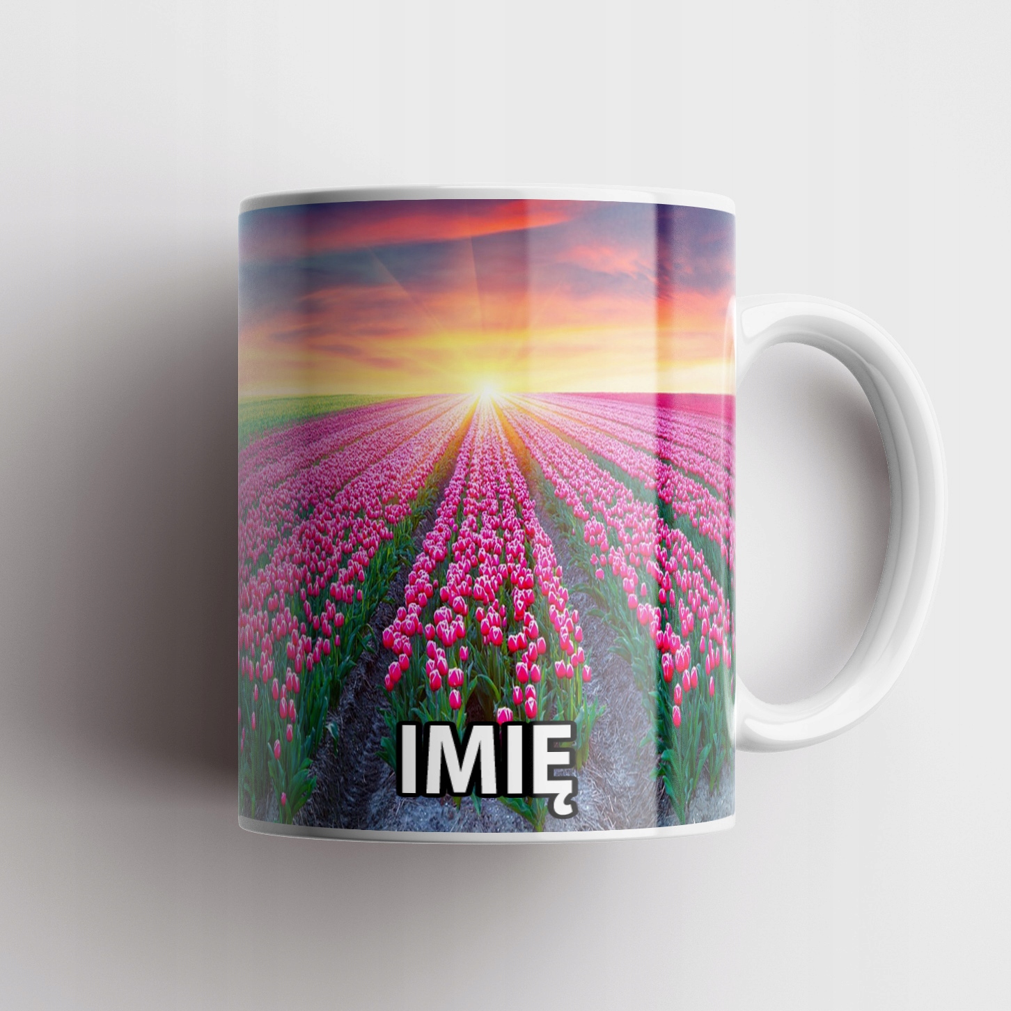 ZESTAW KUBEK + PODKŁADKA - KWIATY BUKIET RÓŻA - PREZENT WIELE WZORÓW + IMIĘ