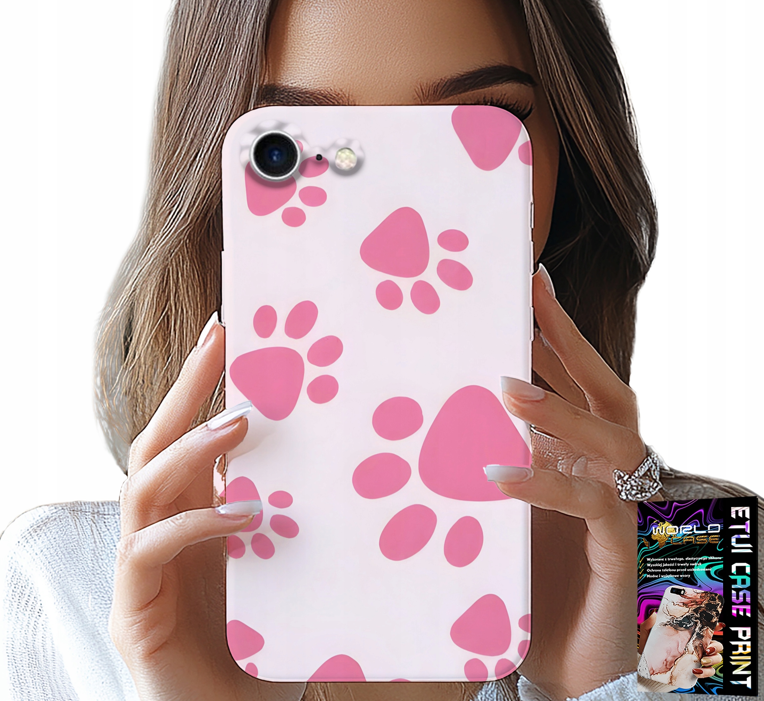 ETUI DO IPHONE 16e - RÓŻOWE PSIE ŁAPKI, PLECKI, OBUDOWA CASE