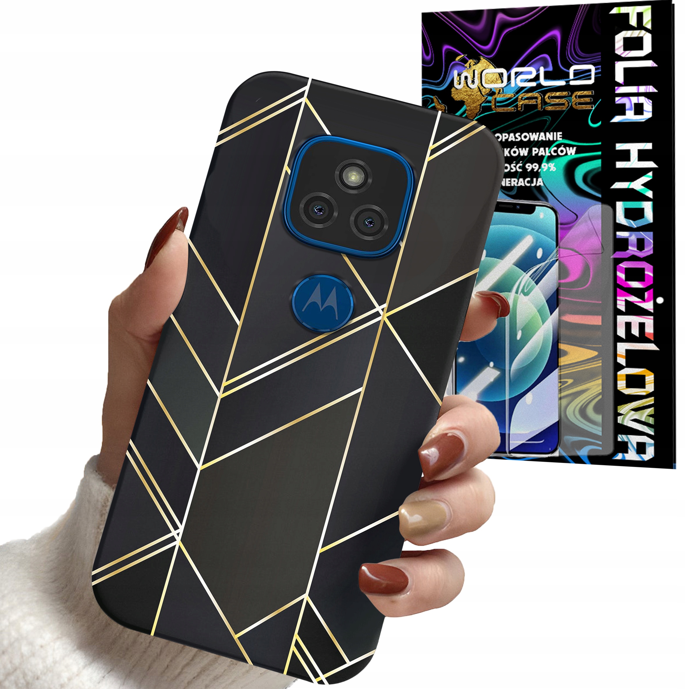 ETUI DO MOTOROLA G9 Play G9 E7 PLUS - MARMUREK GEOMETRYCZNE WZORY + FOLIA