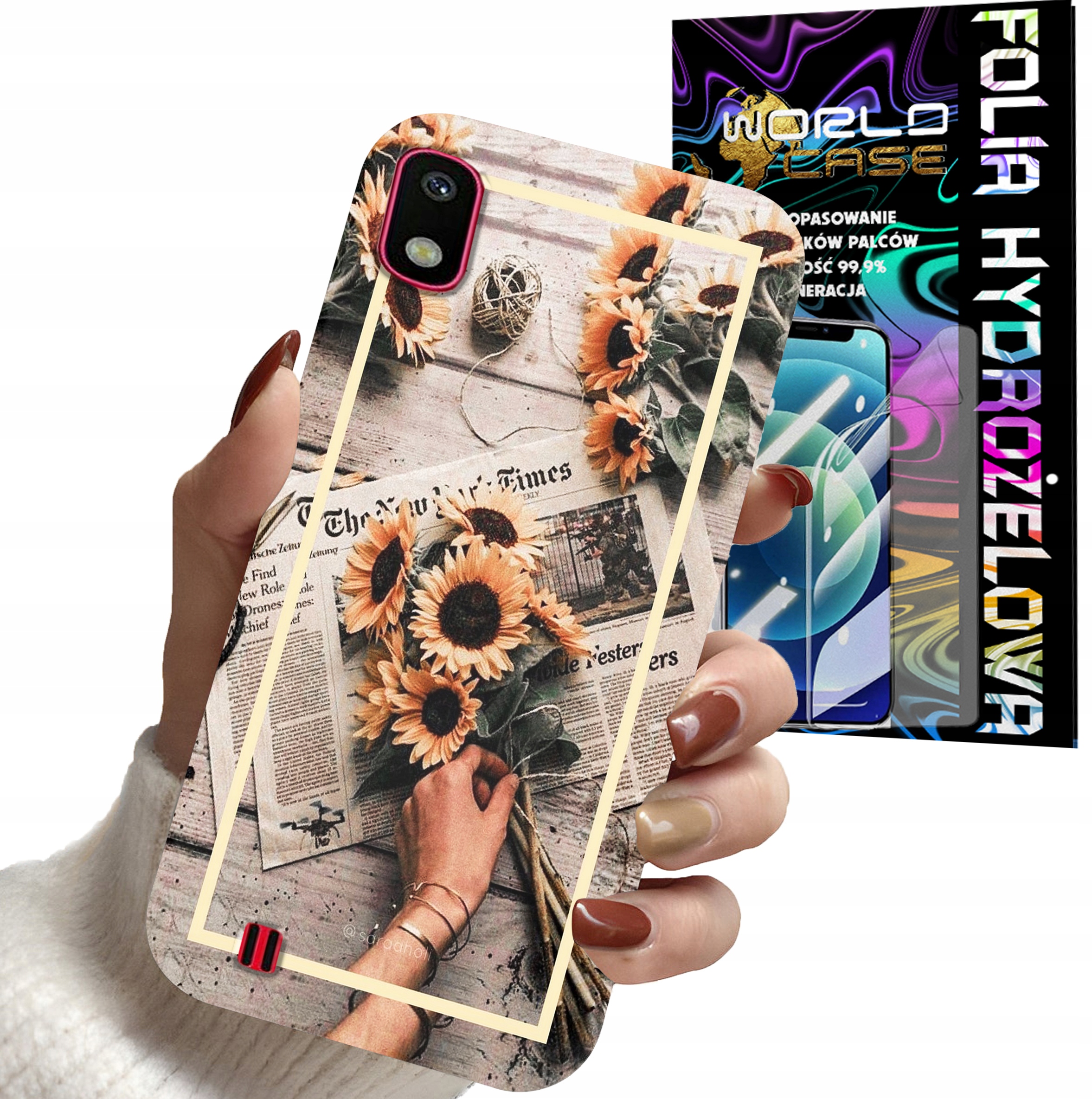 ETUI CASE DO SAMSUNG A10 - SŁONECZNIK KWIATY DLA KOBIET PLECKI + FOLIA