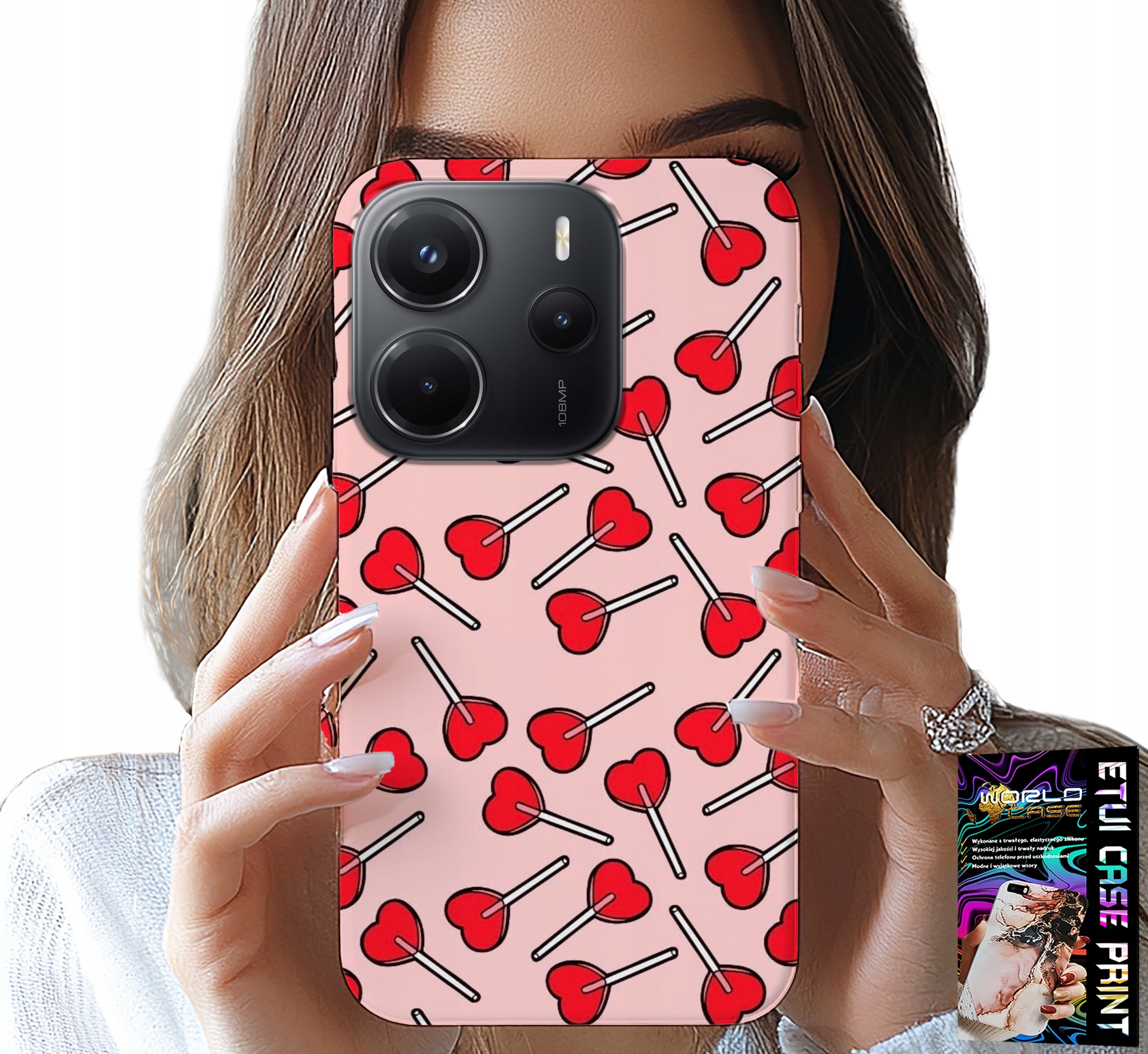 ETUI DO XIAOMI NOTE 14 4G - KOBIECE, MODNE WZORY LIZAKI W SERCA CASE