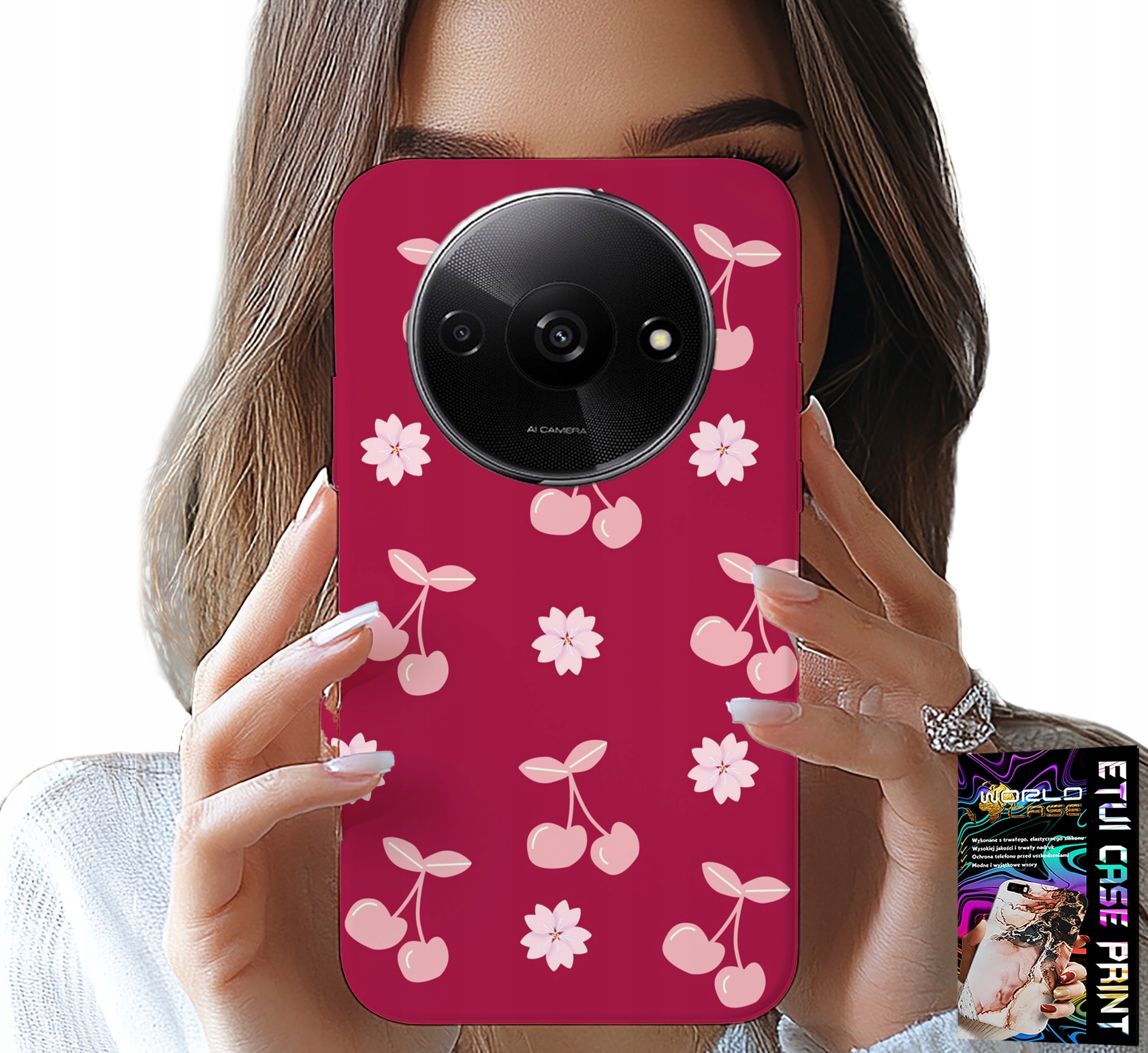 ETUI DO XIAOMI REDMI A3 - WISIENKI, WIŚNIE NA BORDOWYM TLE + FOLIA