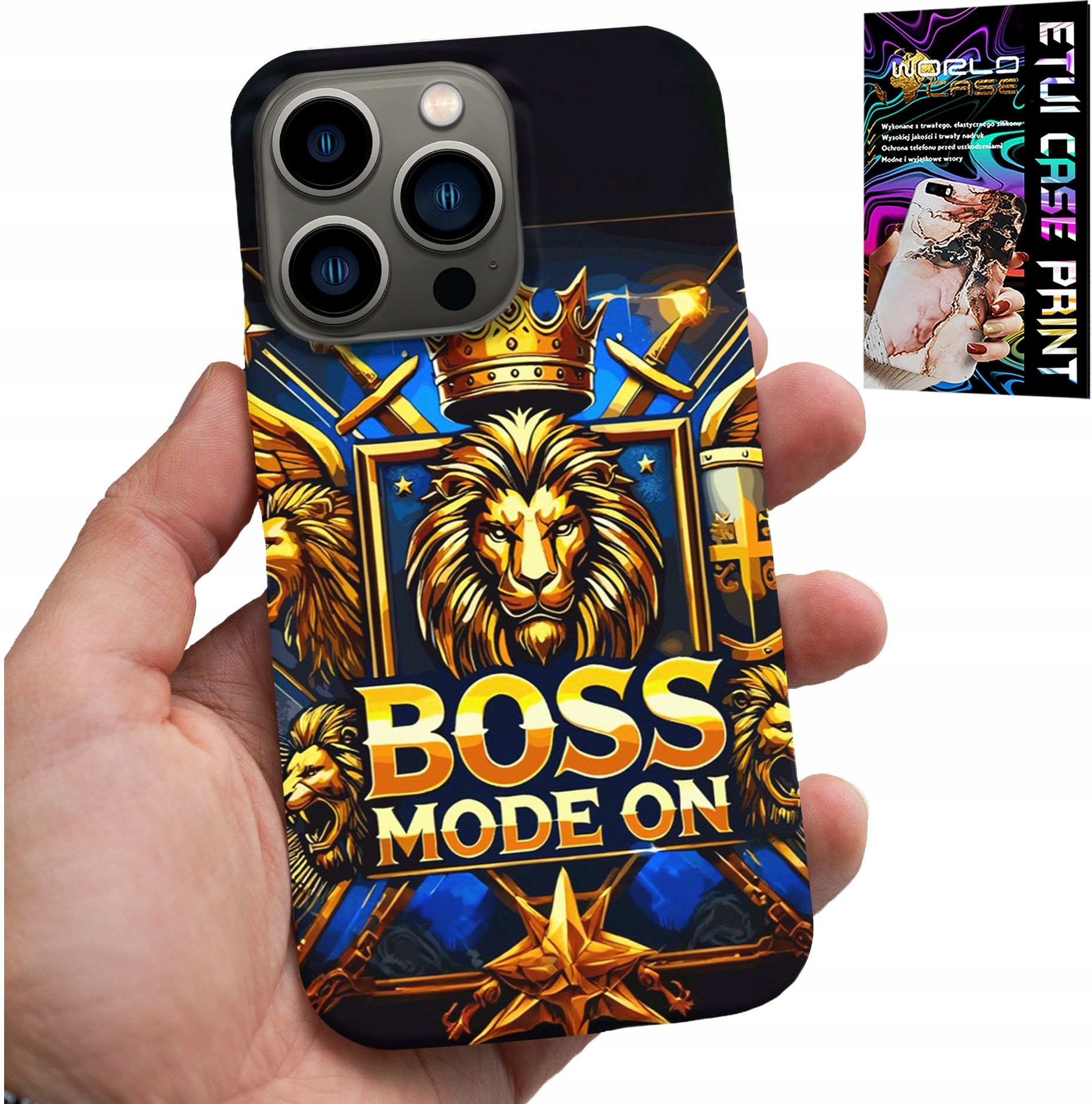 ETUI DO IPHONE 16 PRO - BOSS LEW Z KORONĄ NA TARCZY CASE + FOLIA