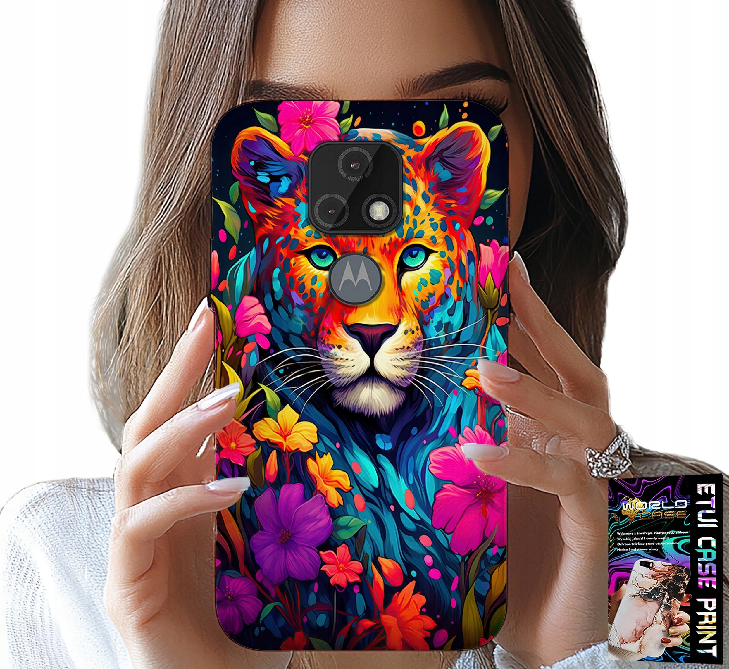 ETUI DO MOTOROLA MOTO E7 PLUS - KWIECISTE WZORY TYGRYS TYGRYSEK + FOLIA