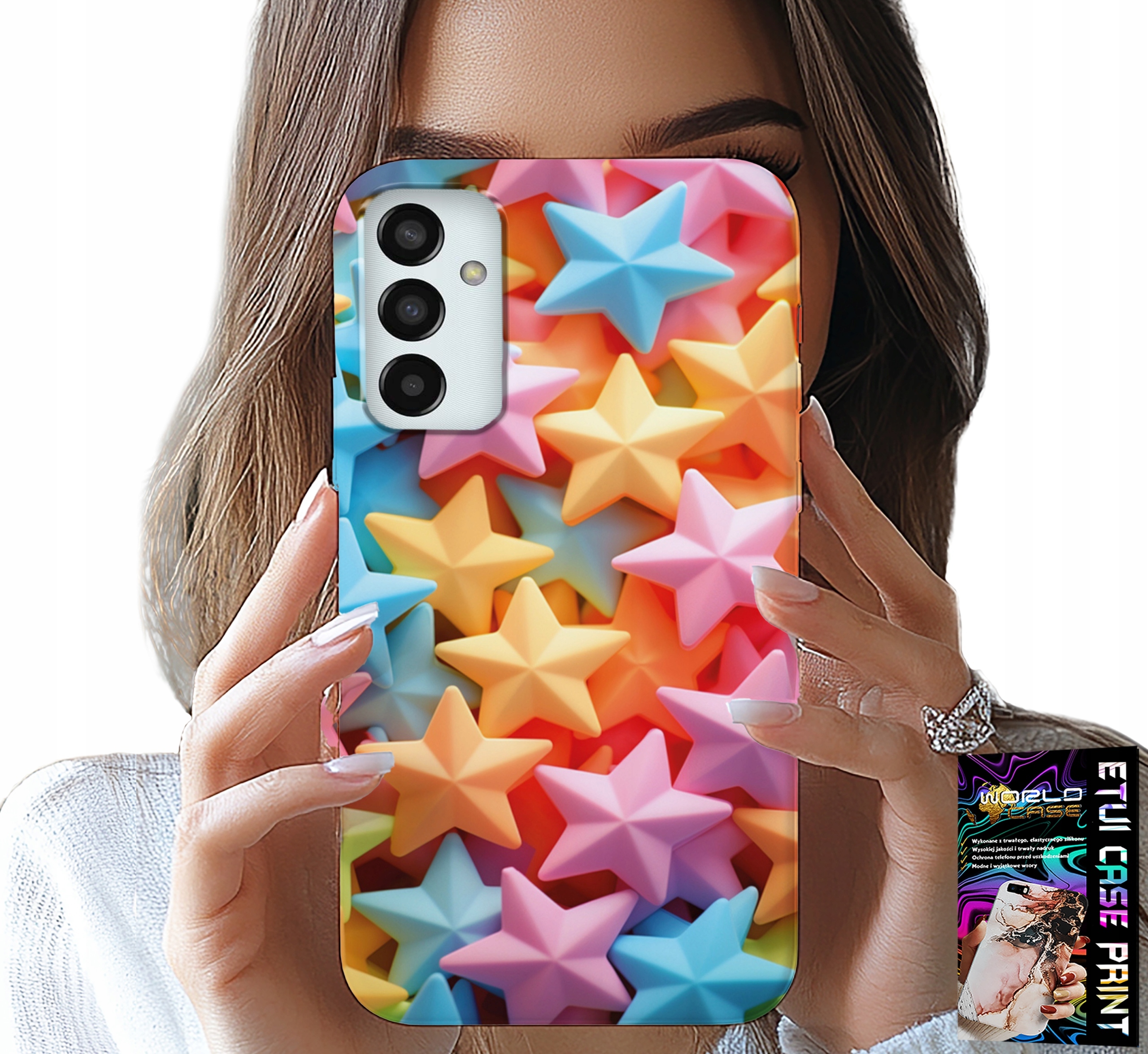 ETUI DO SAMSUNG GALAXY M23 - KOLOROWE GWIAZDKI GWIAZDA FUTERAŁ +FOLIA