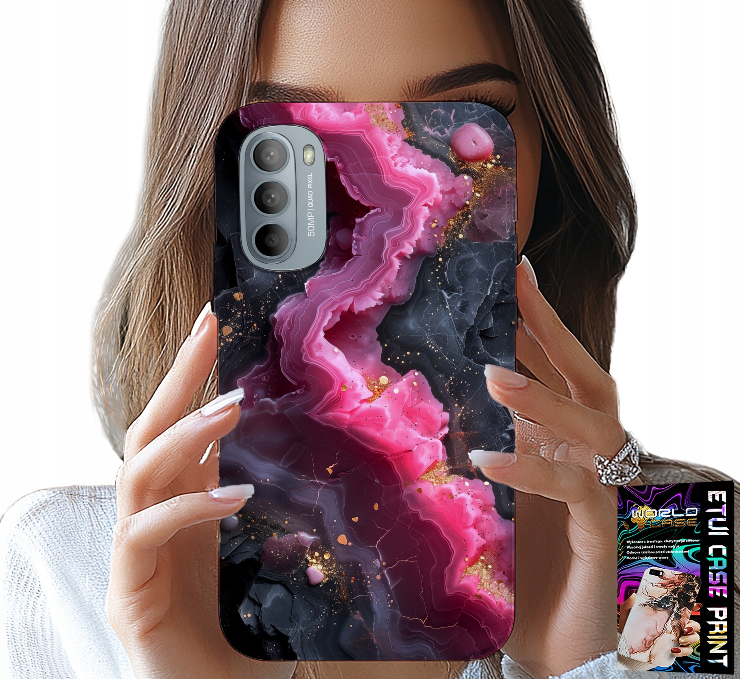 ETUI DO MOTOROLA G31 / G41 - RÓŻOWY MARMUREK PLECKI, MODNE WZORY