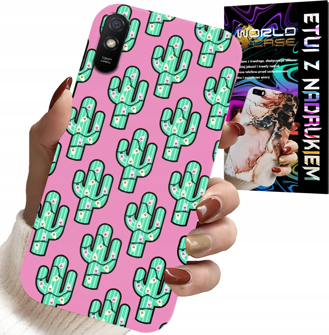 ETUI DO XIAOMI REDMI 9A - KAKTUSY, KAKTUS NA RÓŻOWYM TLE + FOLIA