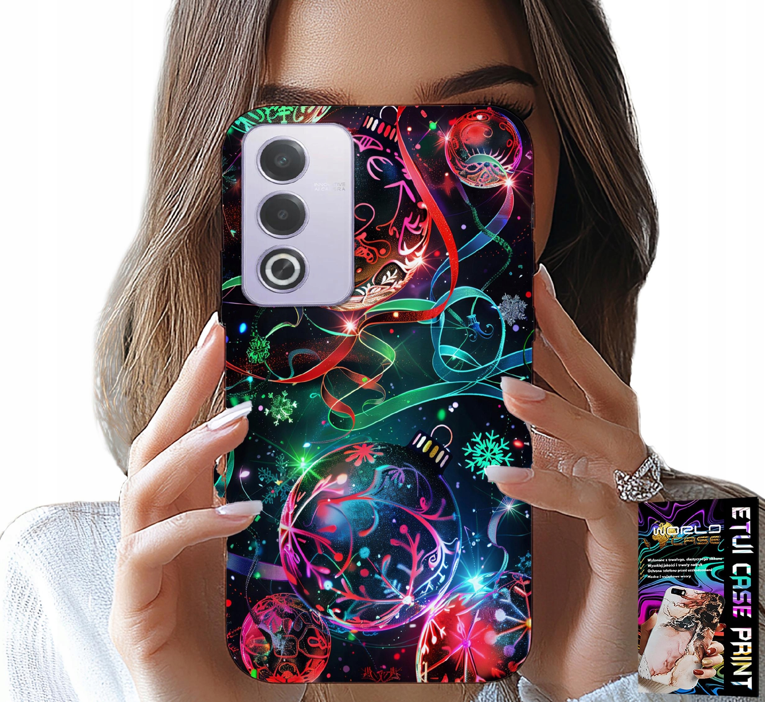 ETUI DO OPPO A80 5G - ŚWIĄTECZNE BOMBKI, CHOINKA, CASE + FOLIA