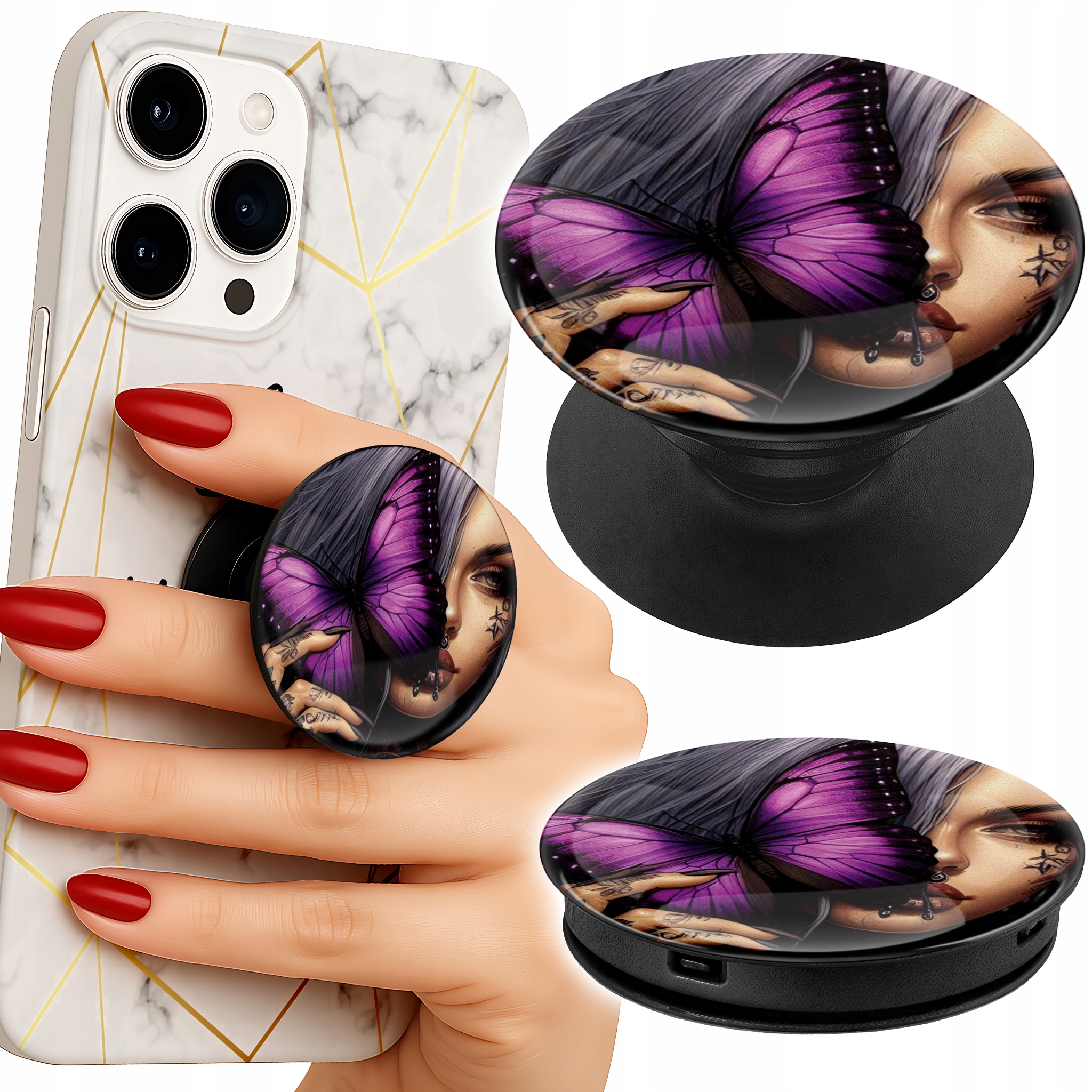 Uchwyt do telefonu Popsocket na palce/stojak ANTI SOCIAL MOTYLEK KOBIECE