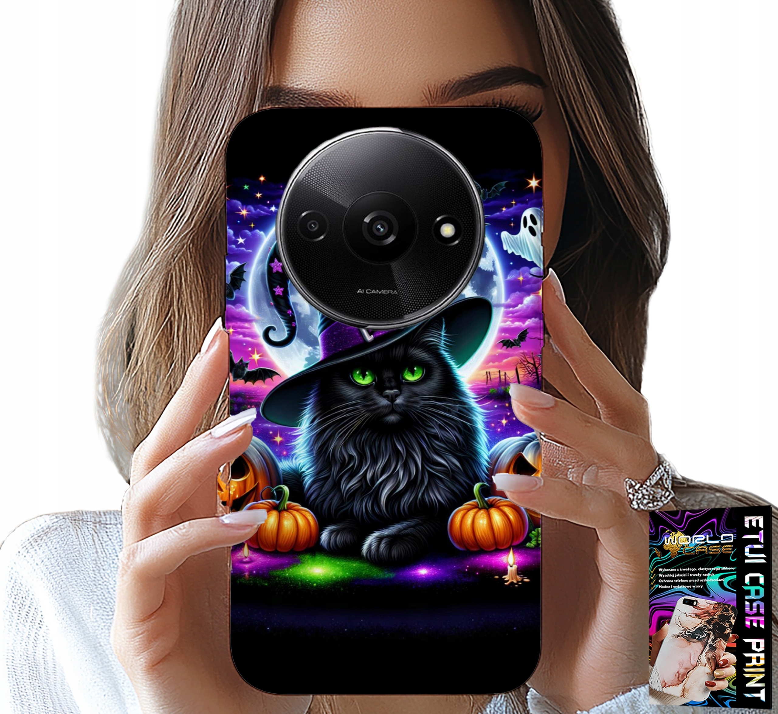 ETUI DO XIAOMI REDMI A3 - CZARNY KOTEK HALLOWEEN SALEM DYNIA WZORY