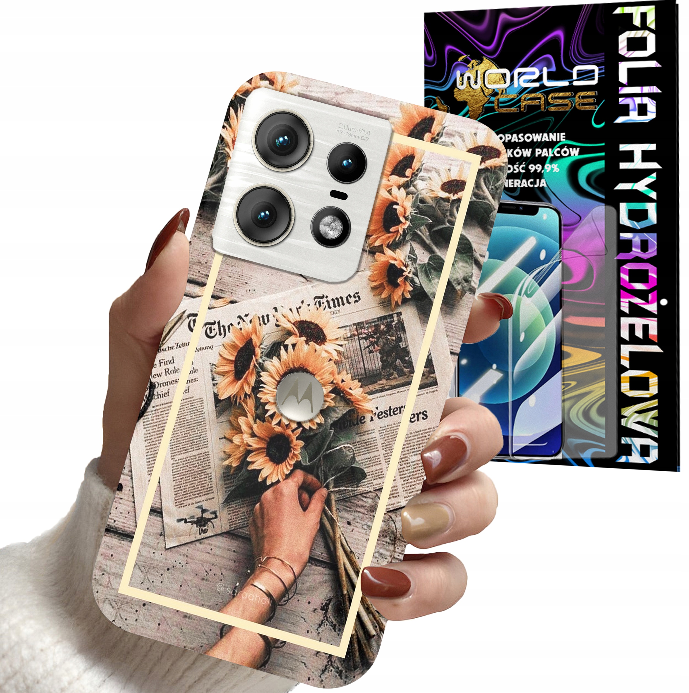 ETUI DO MOTOROLA EDGE 50 PRO - SŁONECZNIK KWIATY DLA KOBIET PLECKI + FOLIA