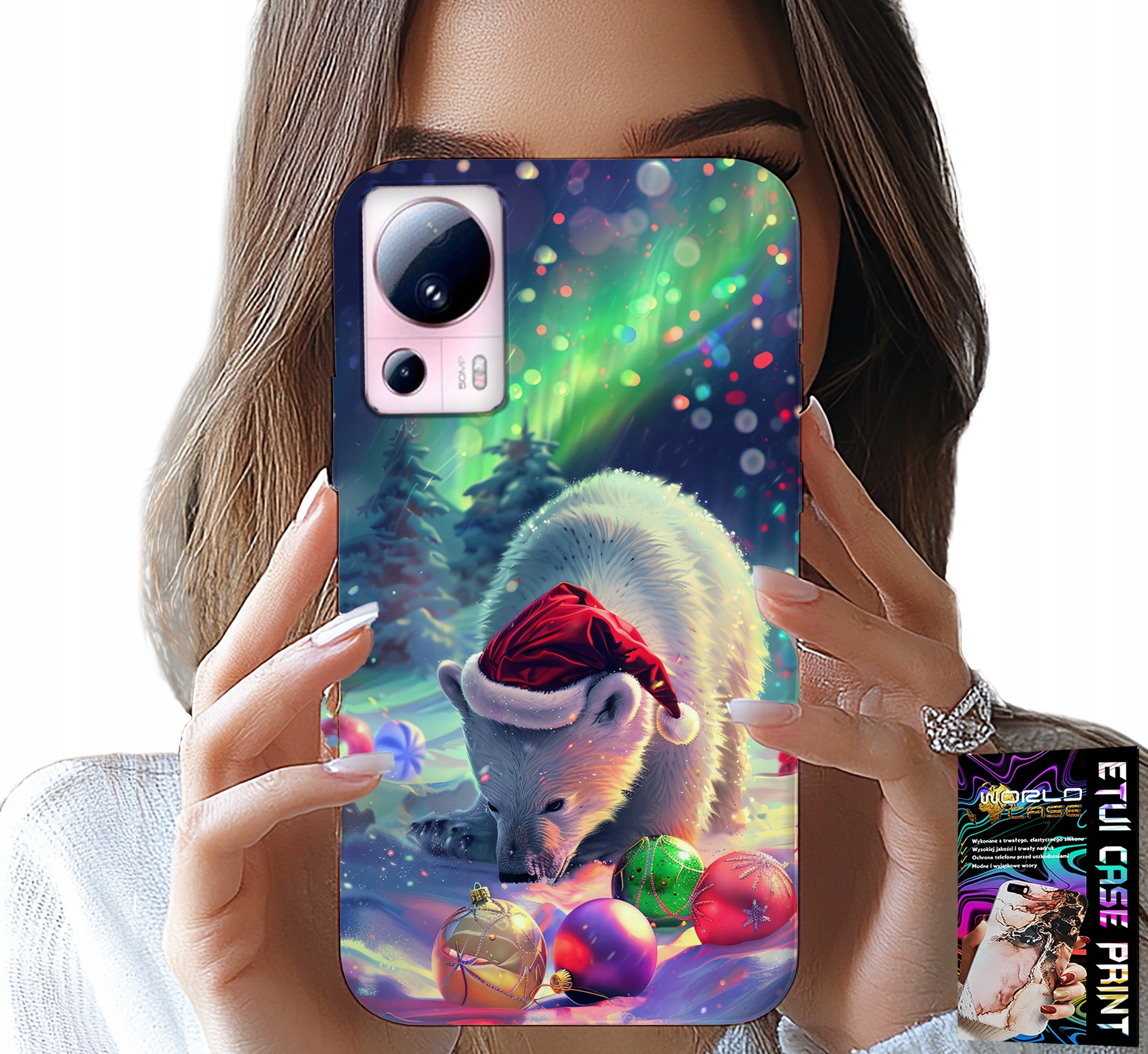 ETUI DO XIAOMI 13 LITE - ŚWIĄTECZNY NIEDŹWIEDŹ BOMBKI CASE +FOLIA