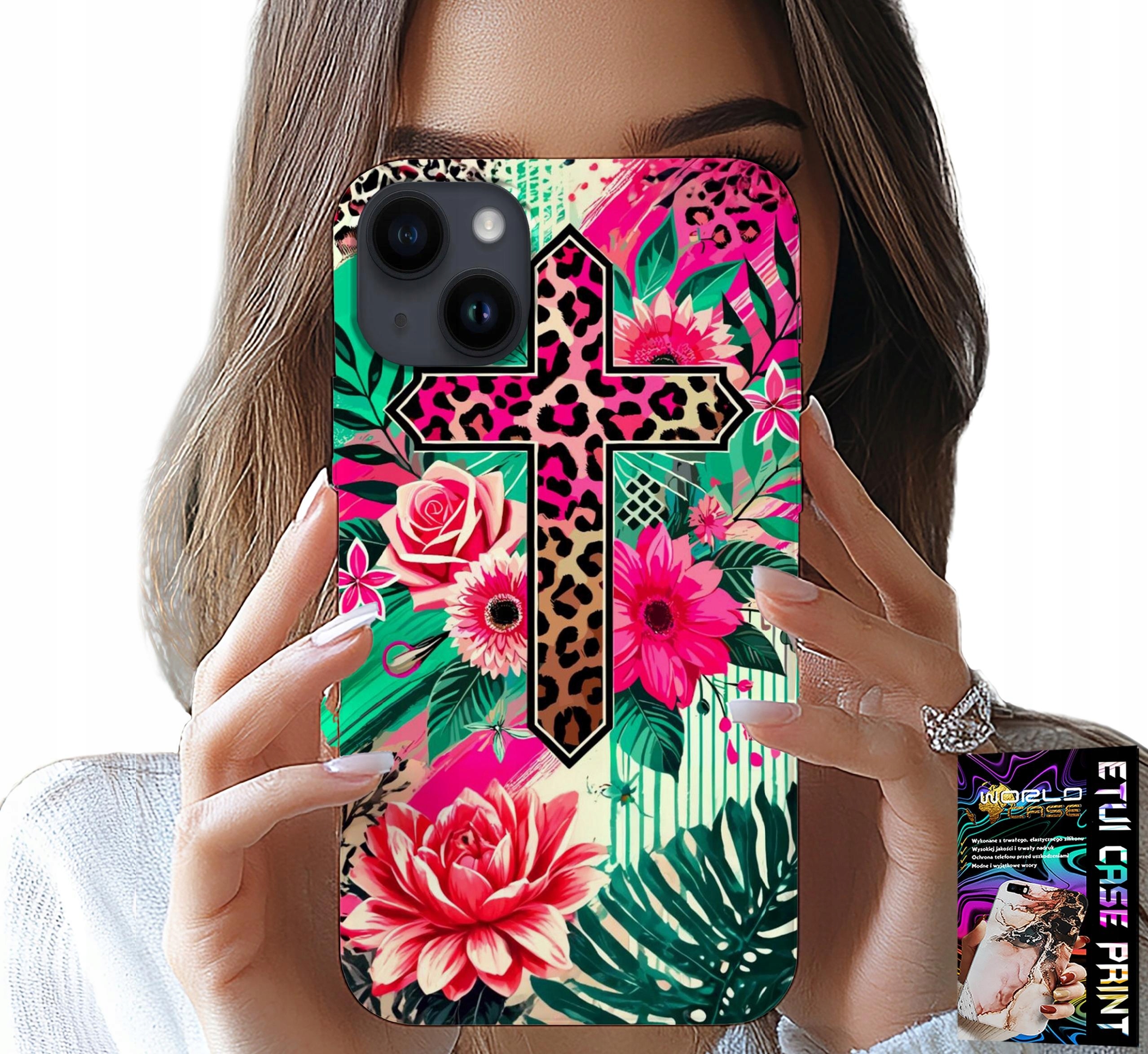 ETUI DO IPHONE 15 PLUS - KRZYŻ, RÓŻA CHRZEŚCIJAŃSTWO JEZUS PLECKI