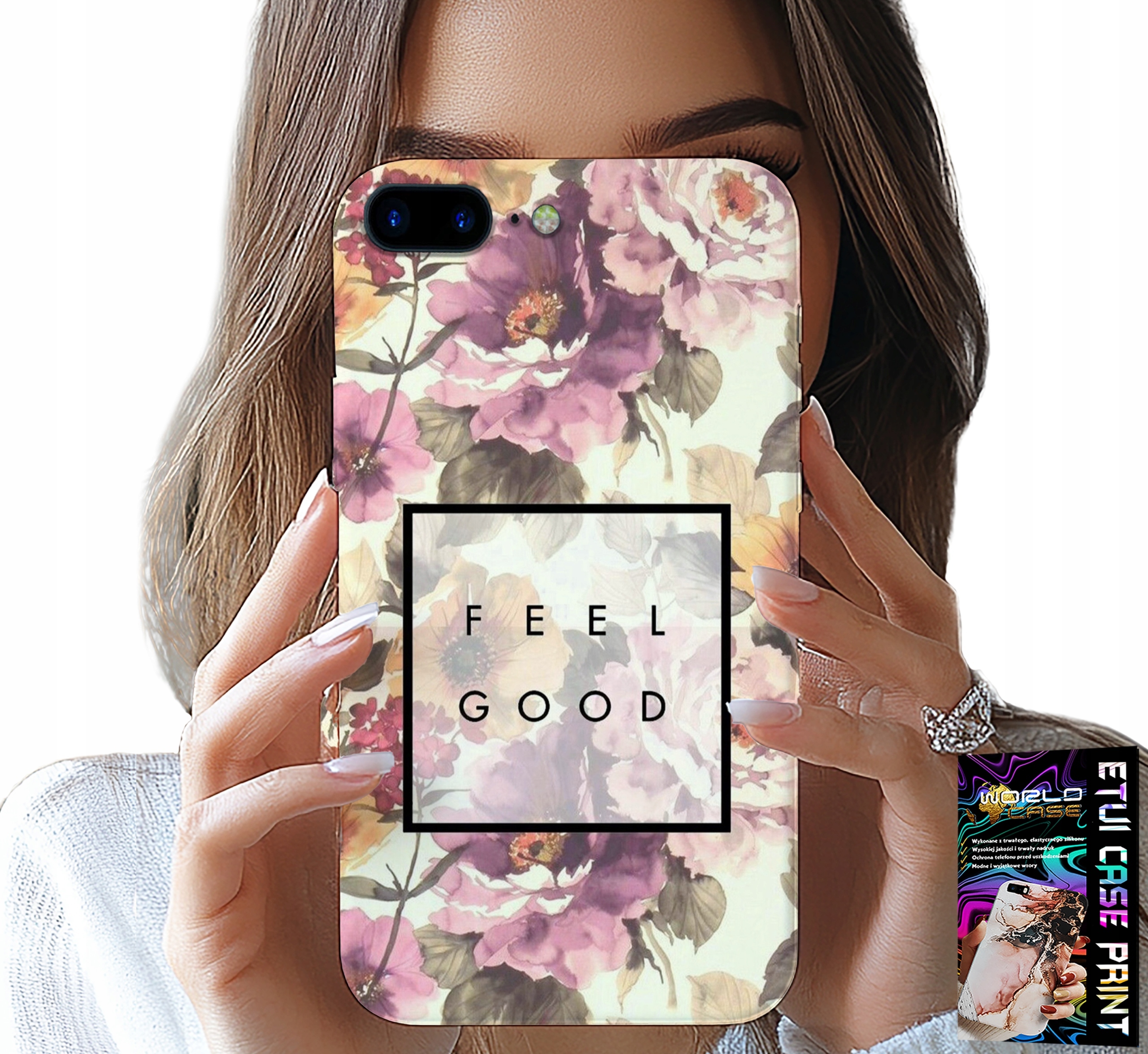 ETUI DO IPHONE ( 7 PLUS ) - KWIATISTY WZÓR, MODNE DAMSKIE + SZKŁO