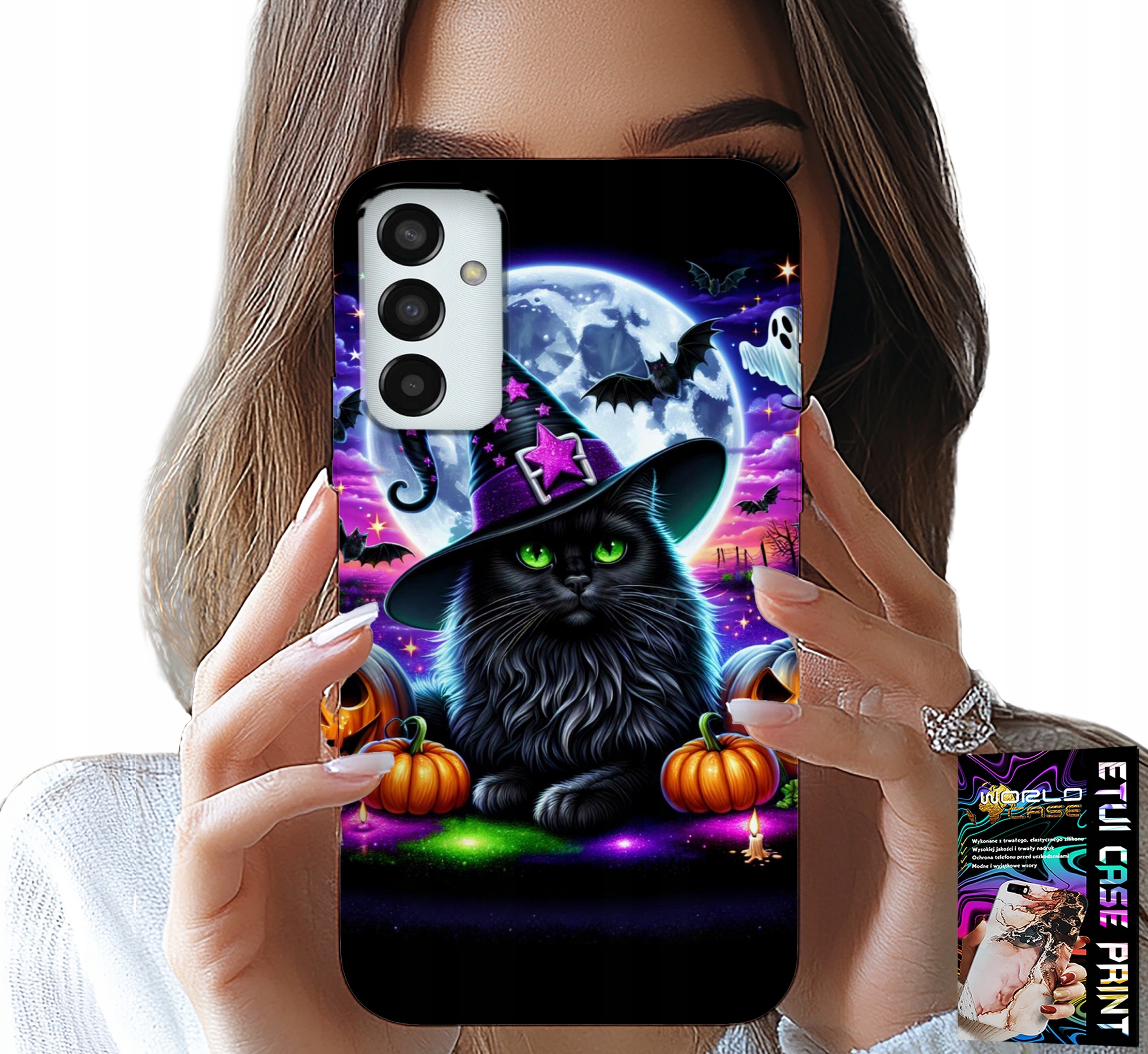 ETUI DO SAMSUNG GALAXY M23 - CZARNY KOTEK HALLOWEEN SALEM DYNIA WZORY