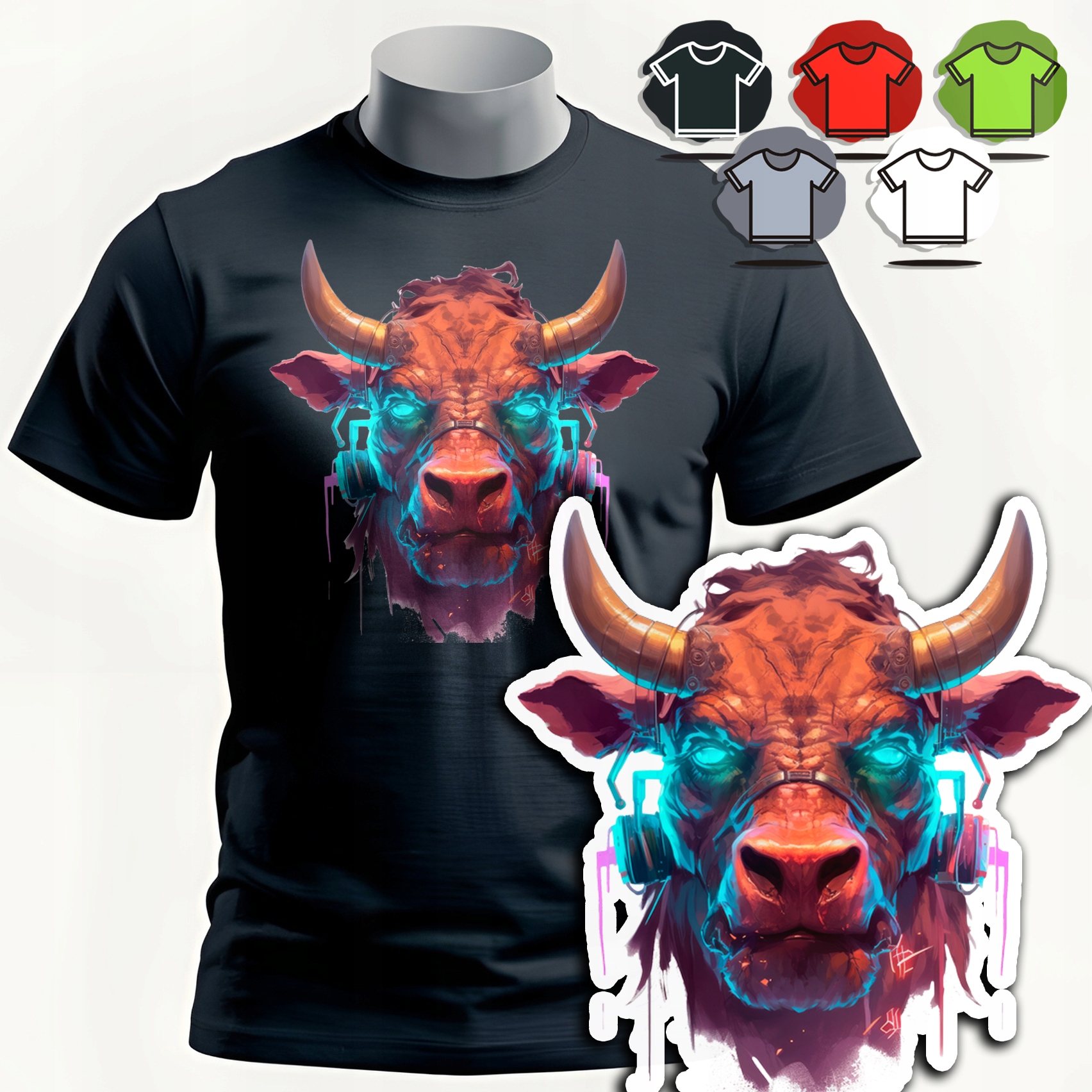 KOSZULKA T-SHIRT MĘSKI WZORY DO WYBORU - BYK BULL ZODIAK ZWIERZE DZIK - XS