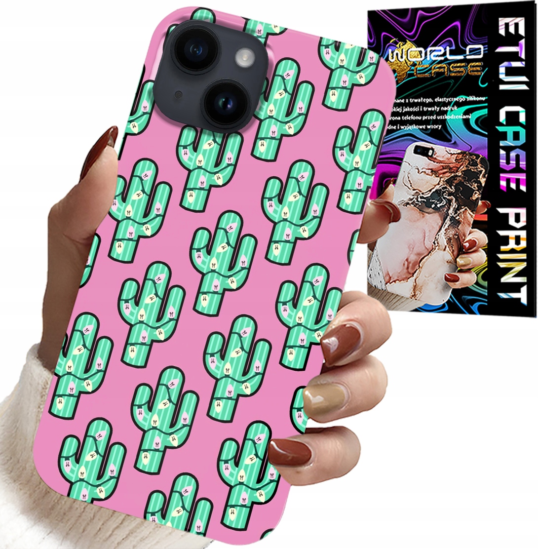 ETUI DO IPHONE 13 - KAKTUSY, KAKTUS NA RÓŻOWYM TLE + FOLIA