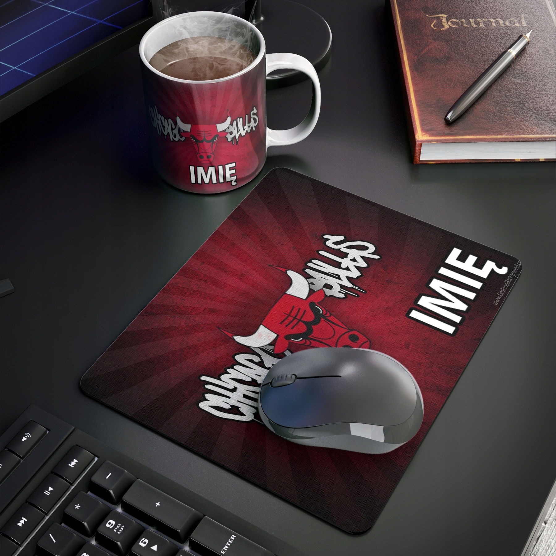 ZESTAW KUBEK + PODKŁADKA - CHICAGO BULLS - PREZENT WIELE WZORÓW + IMIĘ