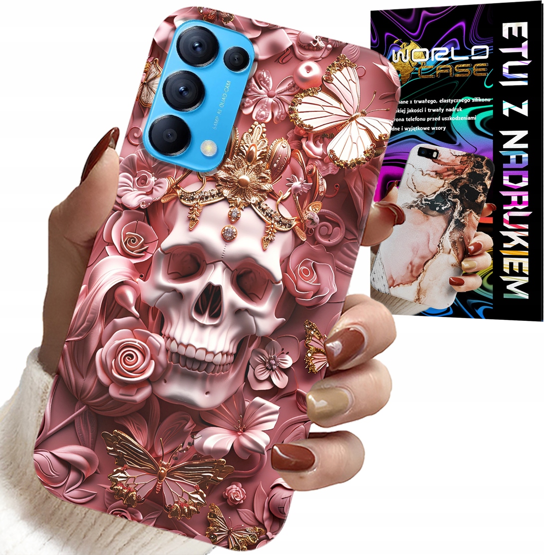 ETUI DO OPPO FIND X3 LITE - KOBIECE, MODNE WZORY, CZASZKA W RÓŻE