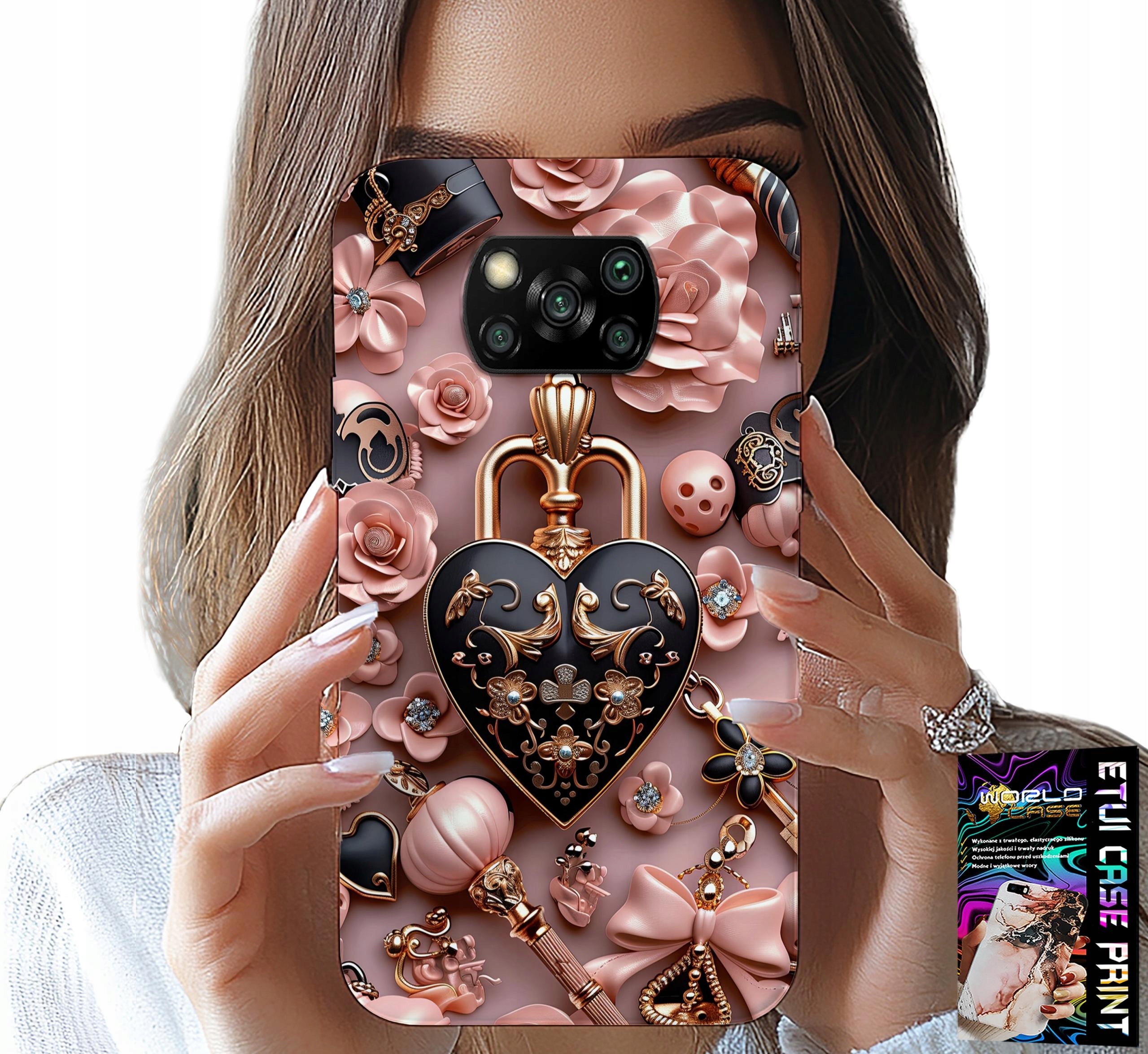 ETUI DO XIAOMI POCO X3 - KOBIECE WZORY KŁÓDKA SERCE CASE + SZKŁO