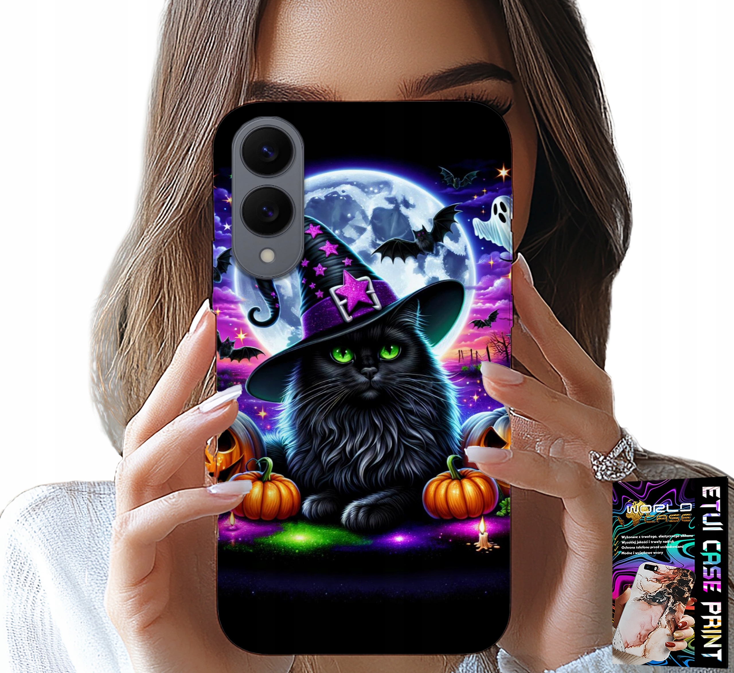 ETUI DO SAMSUNG GALAXY S25 EDGE - CZARNY KOTEK HALLOWEEN SALEM DYNIA WZORY